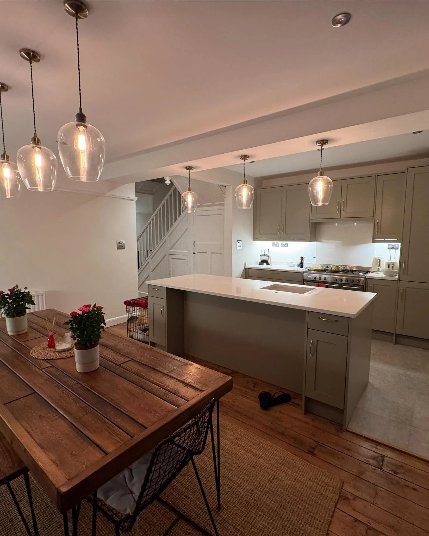 9. Rustic Modern with Transparent Glow (Kitchen Lighting Ideas)