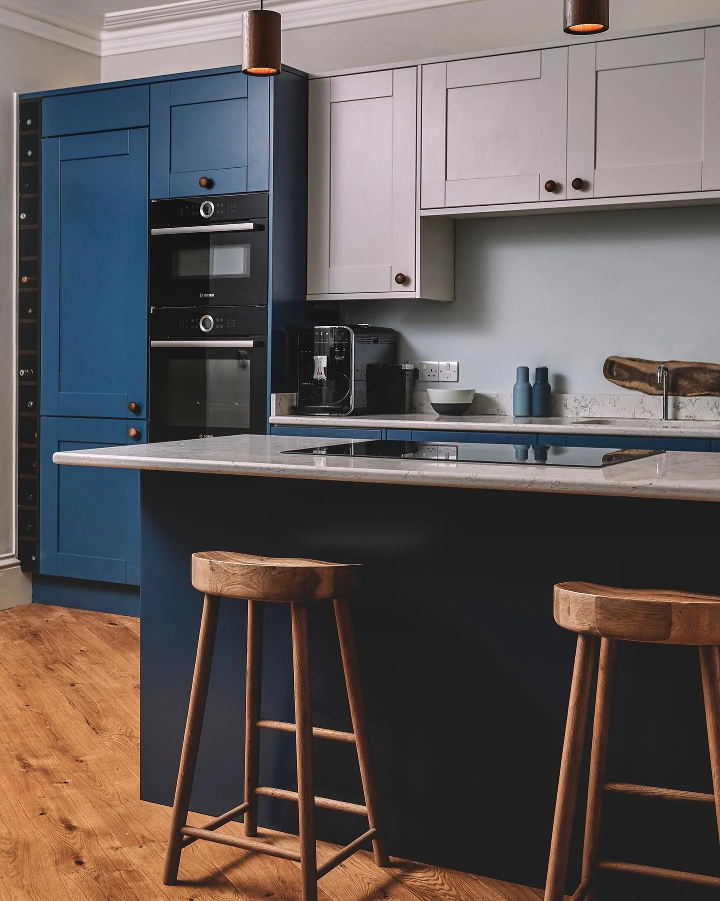 5. Two-Tone Harmony with Navy and Dove Gray (Dark Blue Kitchen Ideas)