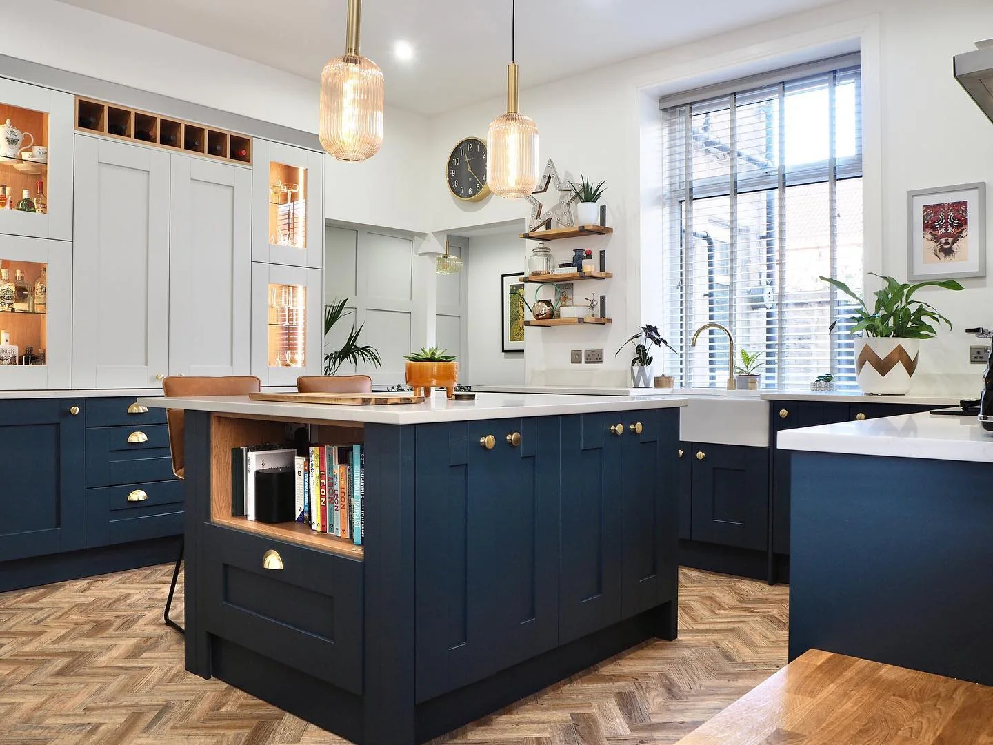 11. Two-Tone Balance with Navy and Soft Gray (Dark Blue Kitchen Ideas)
