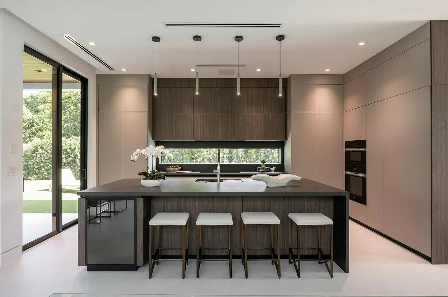 6. Moody Walnut & Matte Charcoal Elegance (Contemporary Kitchen Ideas)