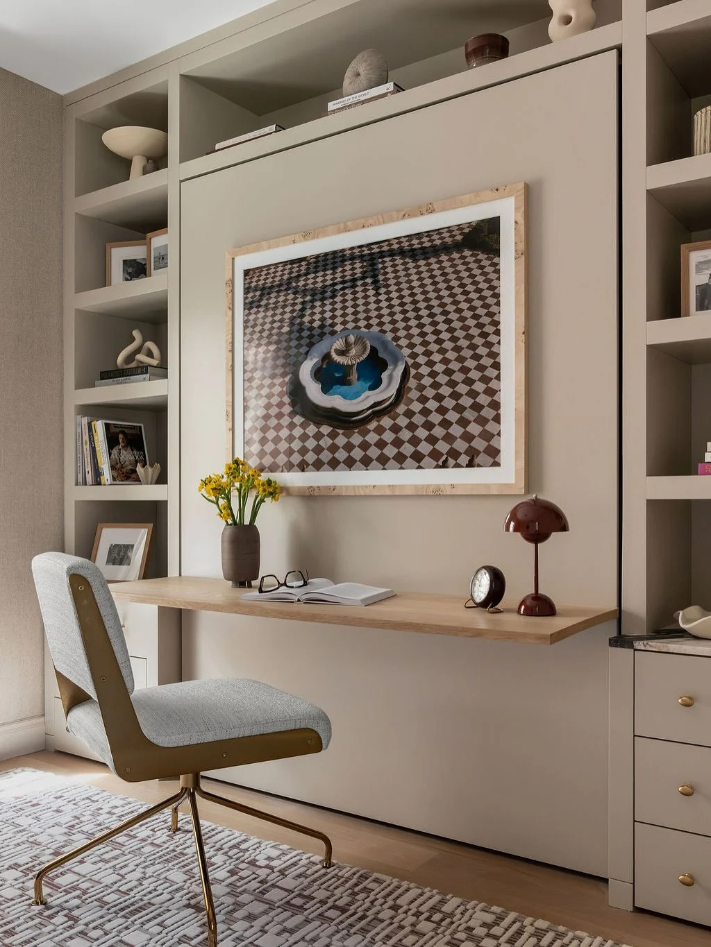 12. Modern Built-In with Graphic Art (Simple Office Ideas)