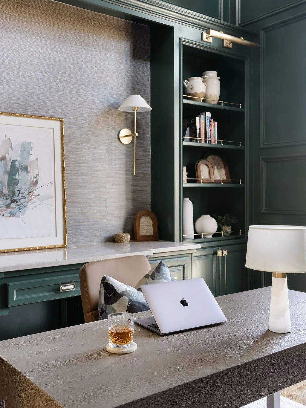 5. Green Panelled Office with Modern Touches (Office Ideas for Men)