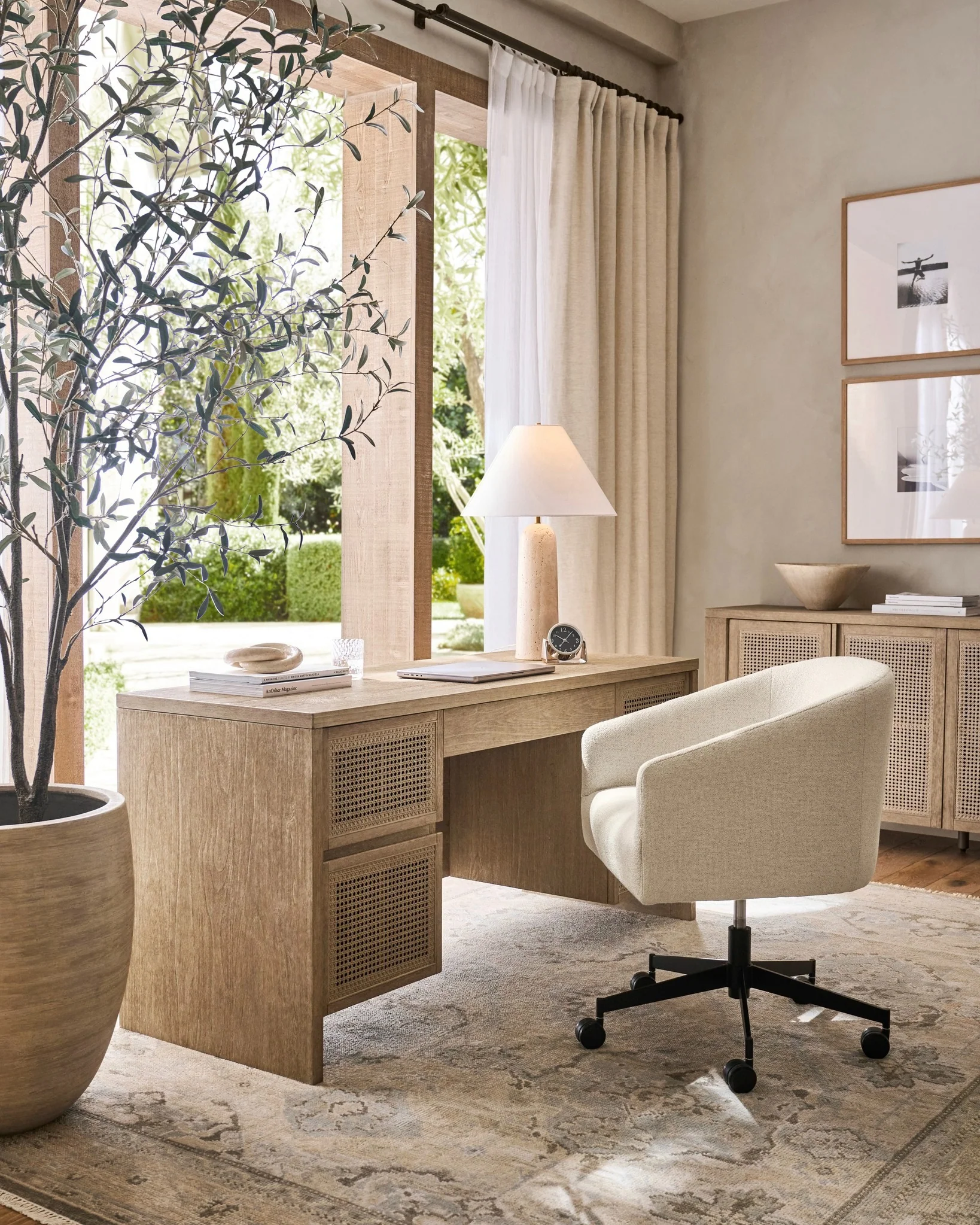 4. Organic Neutral Office Retreat (Feminine Home Office Ideas)