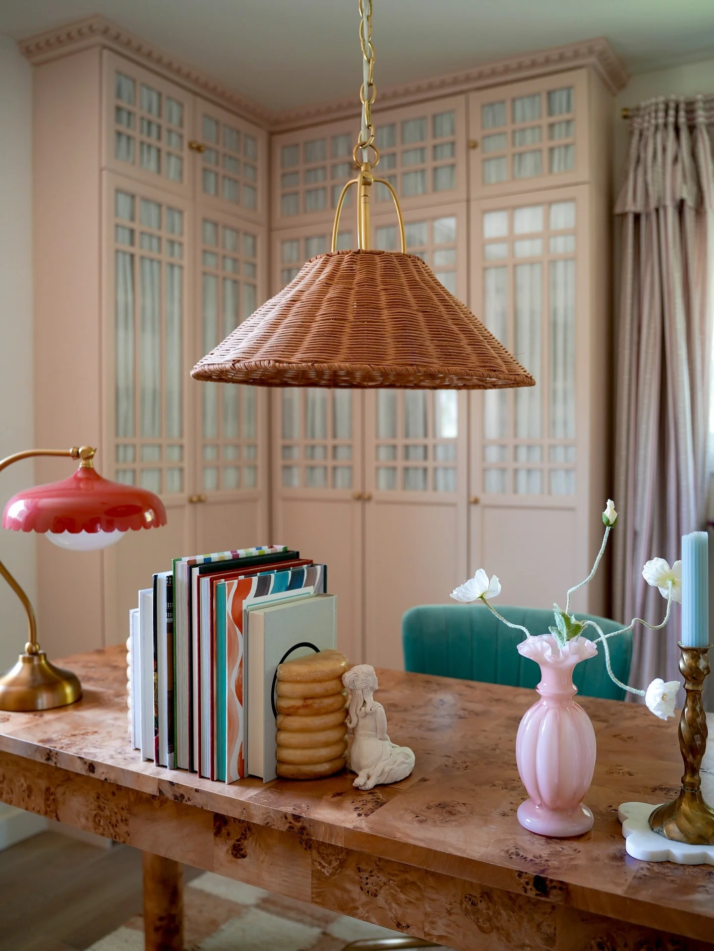 17. Playful Pink Office with Eclectic Details (Feminine Home Office Ideas)