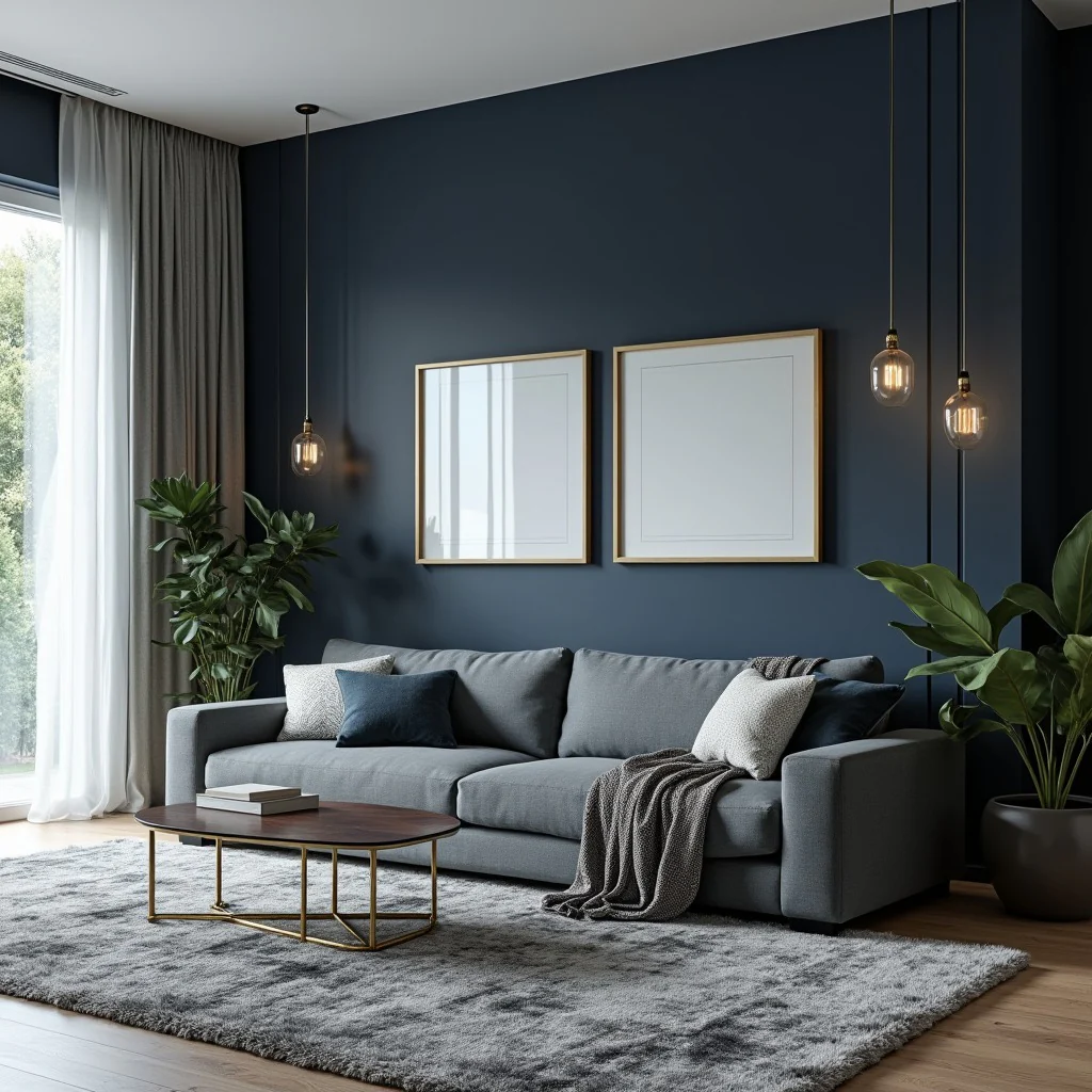 4. Contemporary Balance of Gray and Navy (Gray and Blue Living Room Ideas)