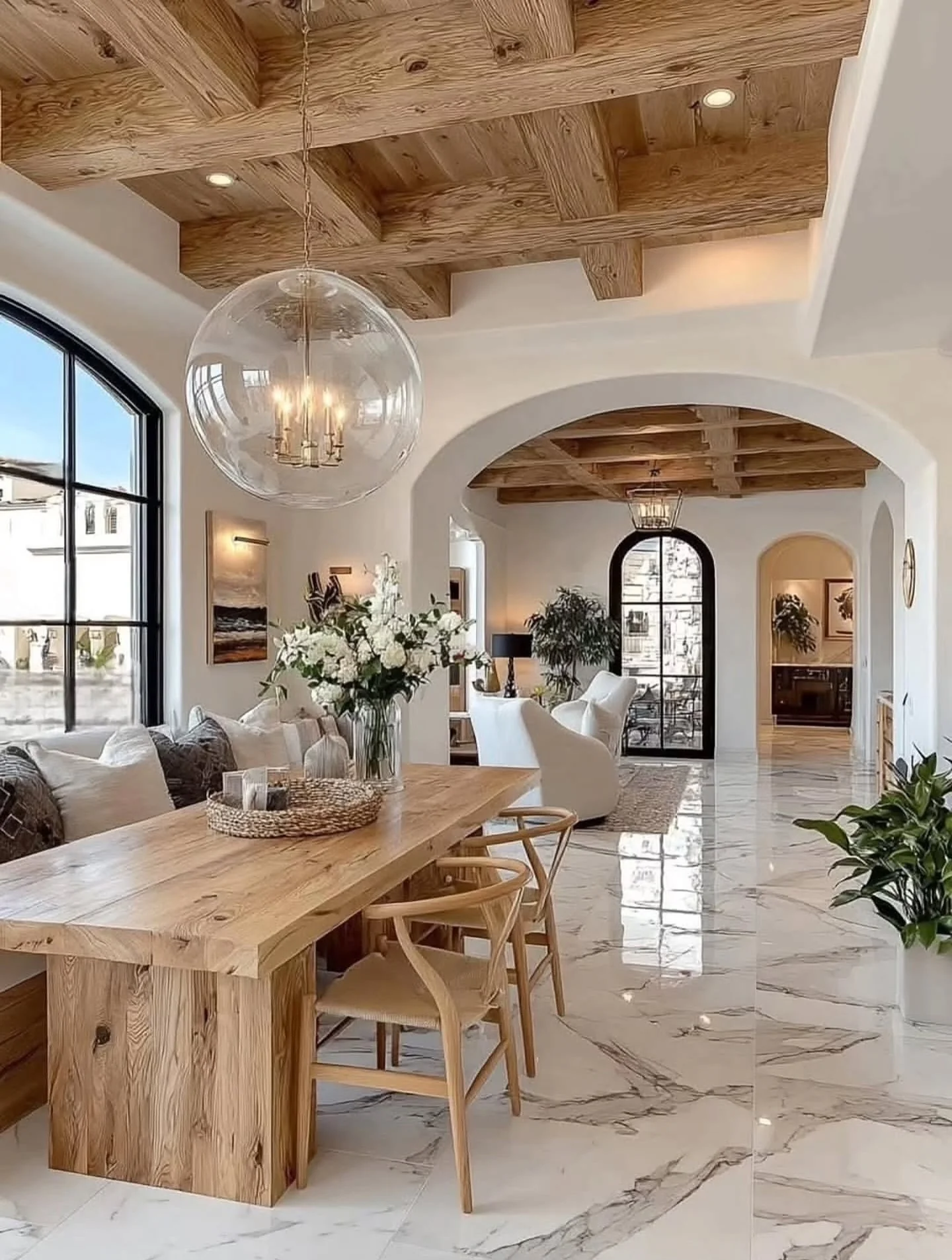 6. Mediterranean Elegance with Natural Wood (Modern Farmhouse Living Room Ideas)