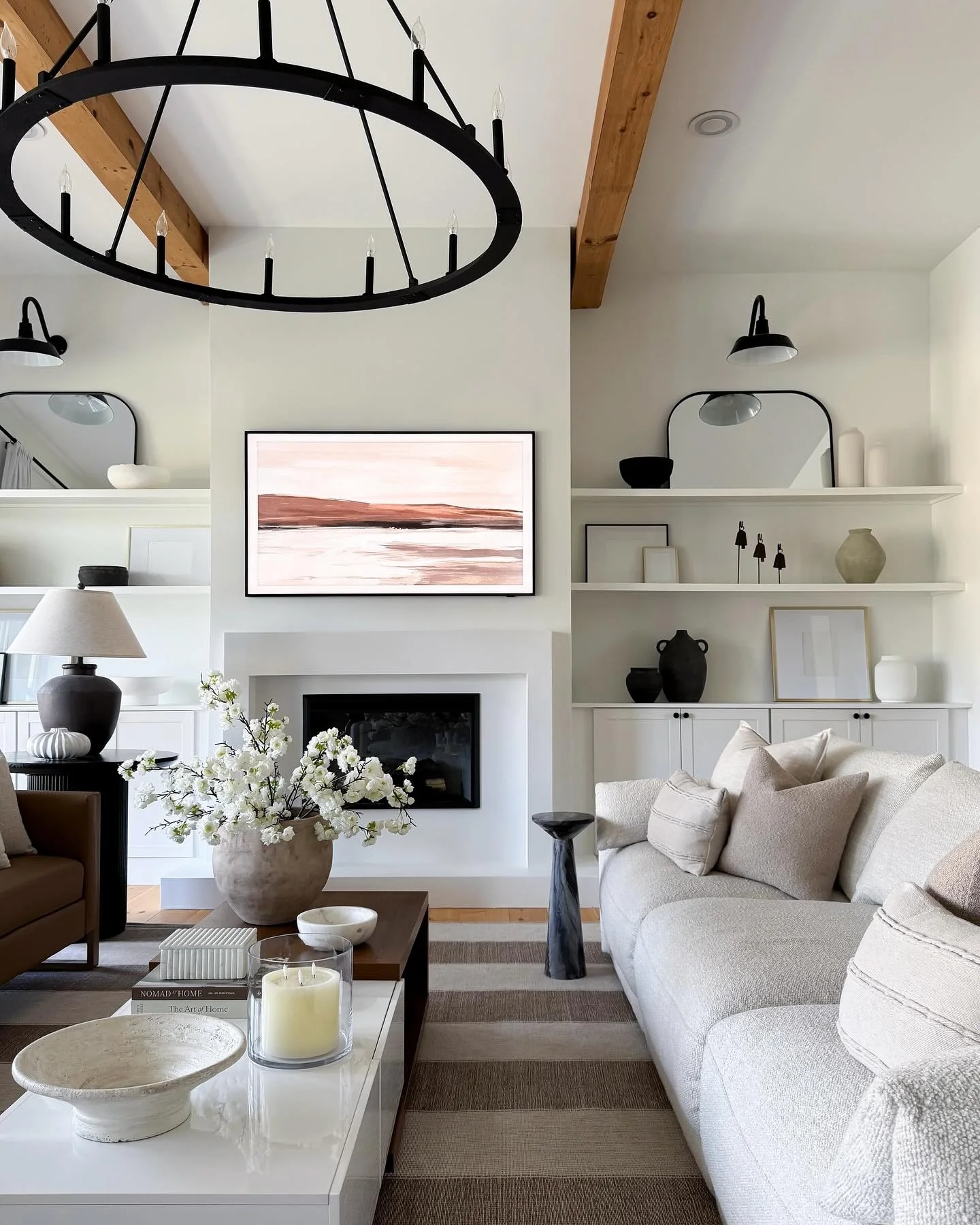 14. Modern Simplicity with Graphic Contrast (Modern Farmhouse Living Room Ideas)