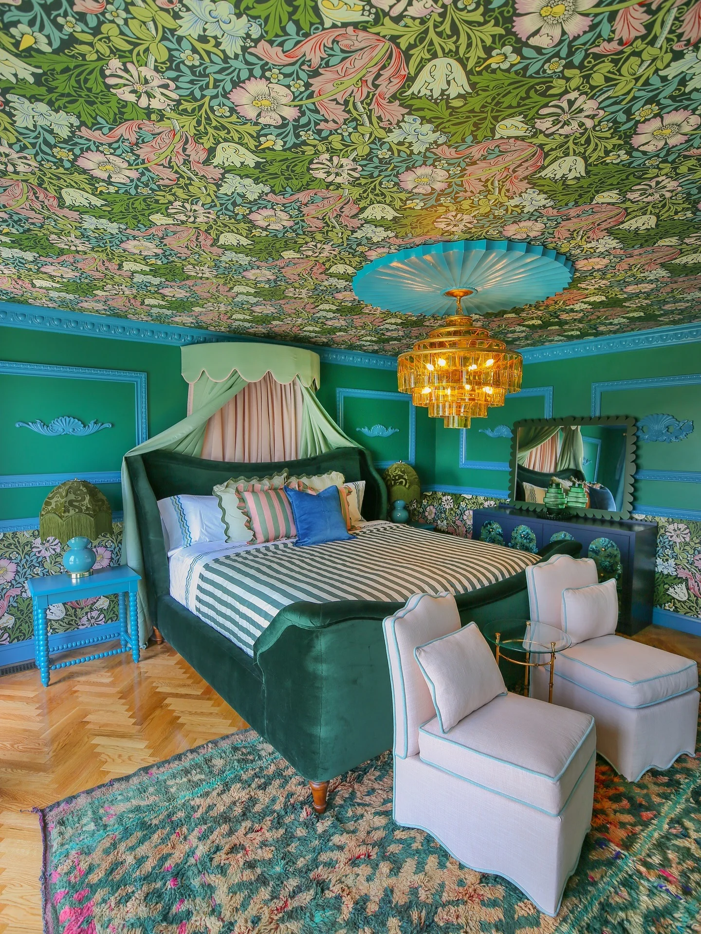 7. Maximalist Green with Playful Patterns (Main Bedroom Ideas)