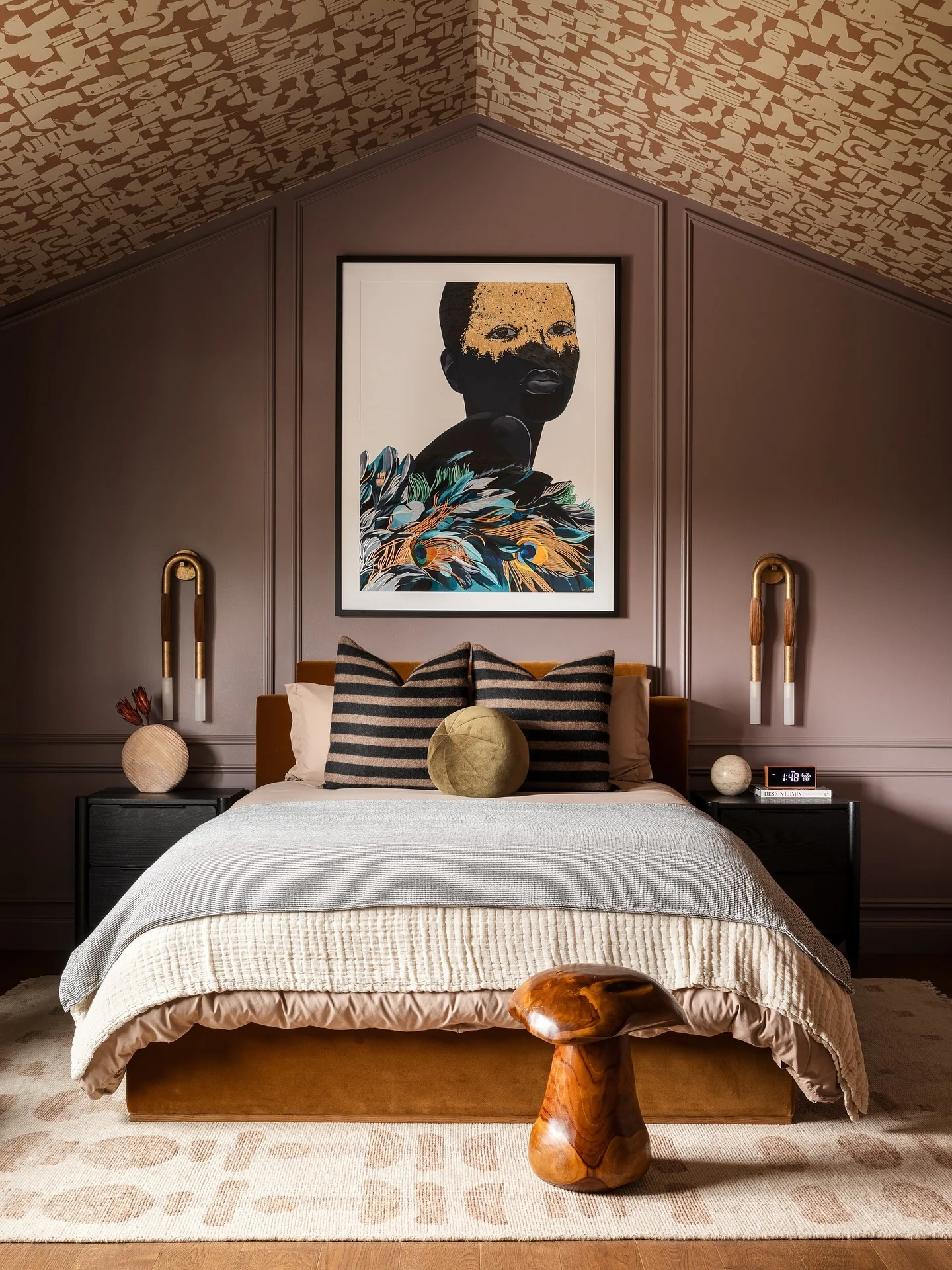 11. Artistic Drama in Plum and Gold (Main Bedroom Ideas)