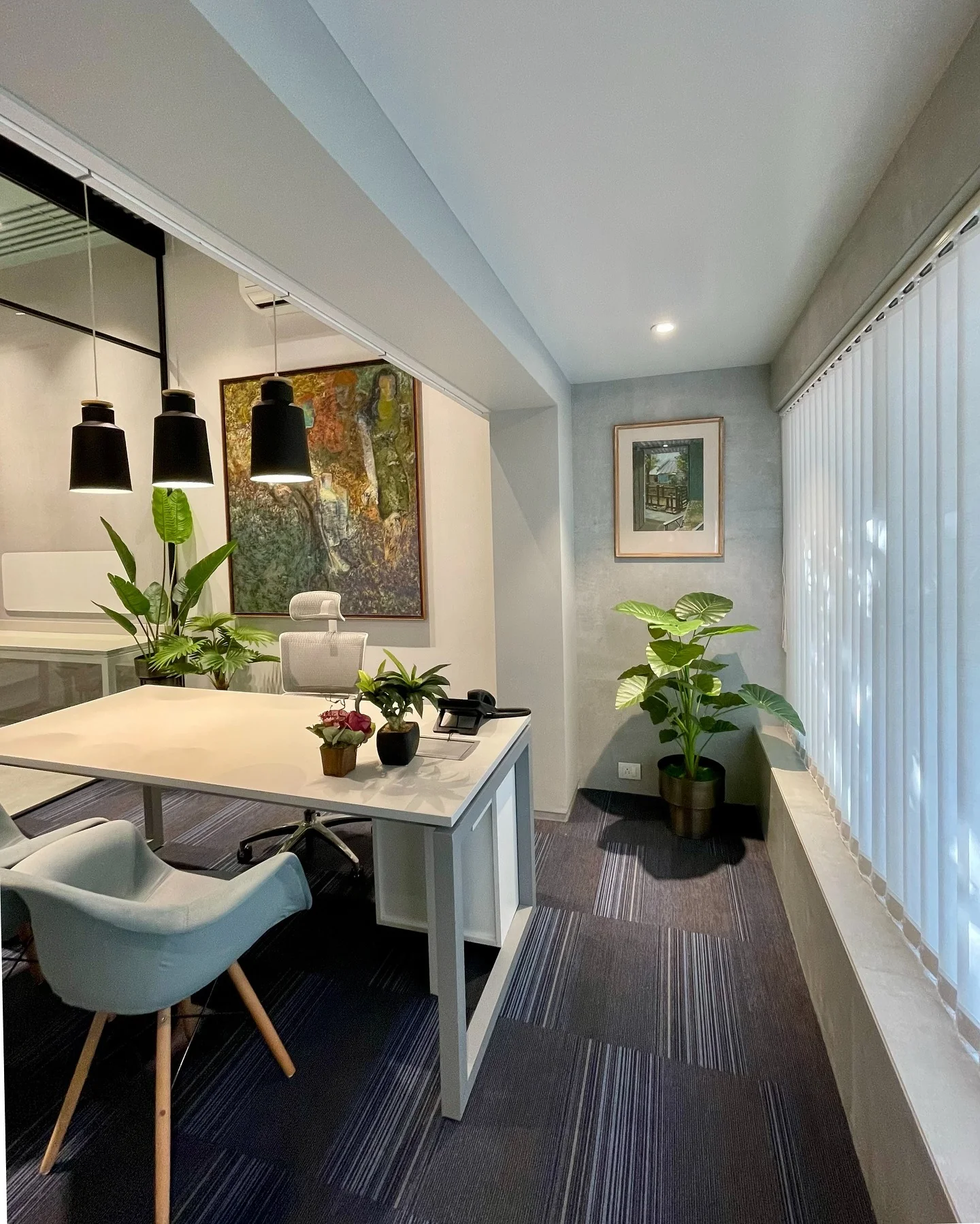 10. Modern Professional with Botanical Touches (Small Therapy Office Decor Ideas)