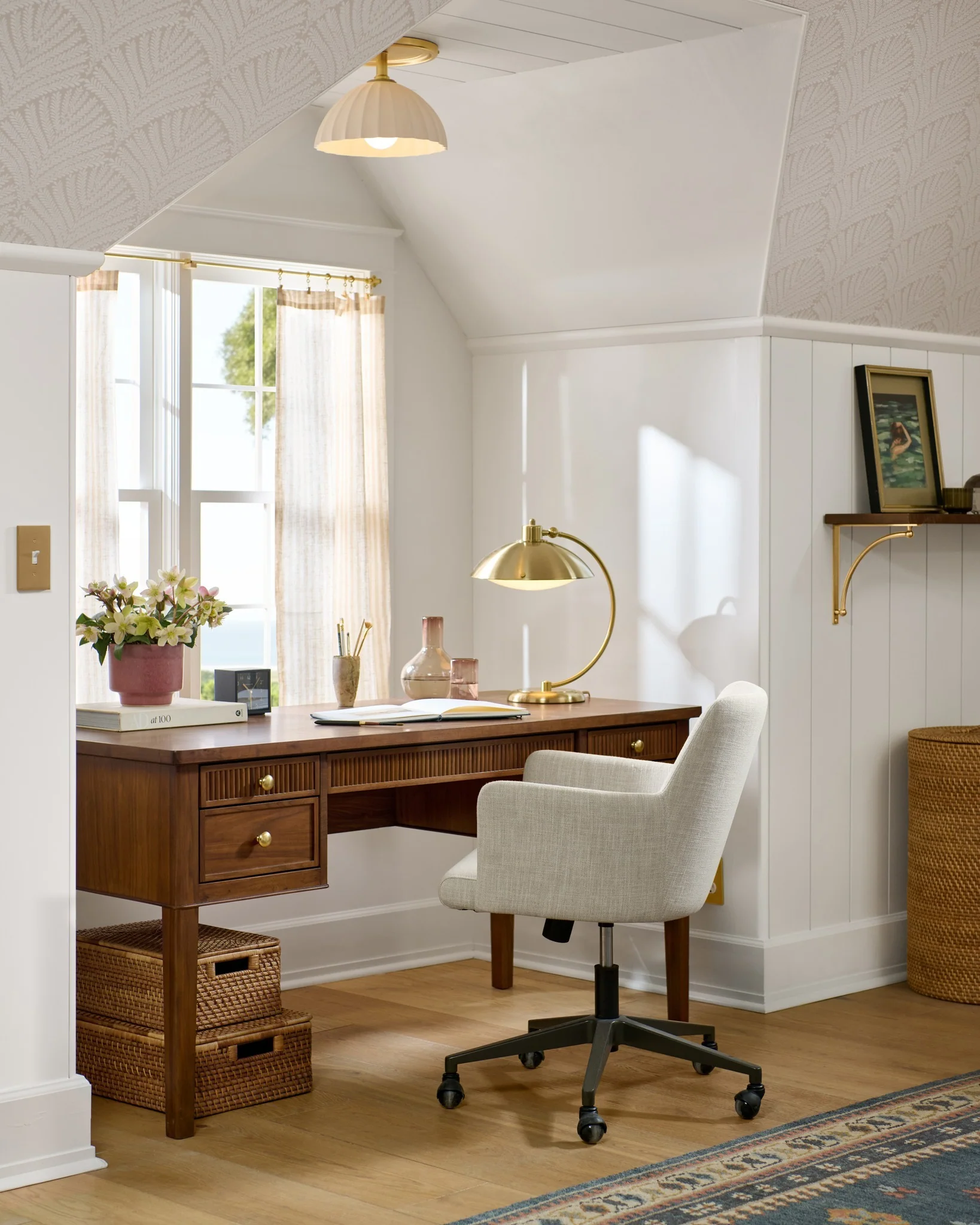 7. Warm Wood and Brass Details (Small Therapy Office Decor Ideas)