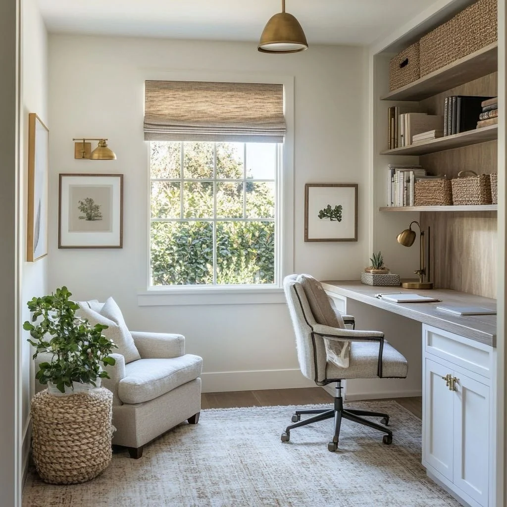 15. Bright Neutrals with Natural Textures (Small Therapy Office Decor Ideas)