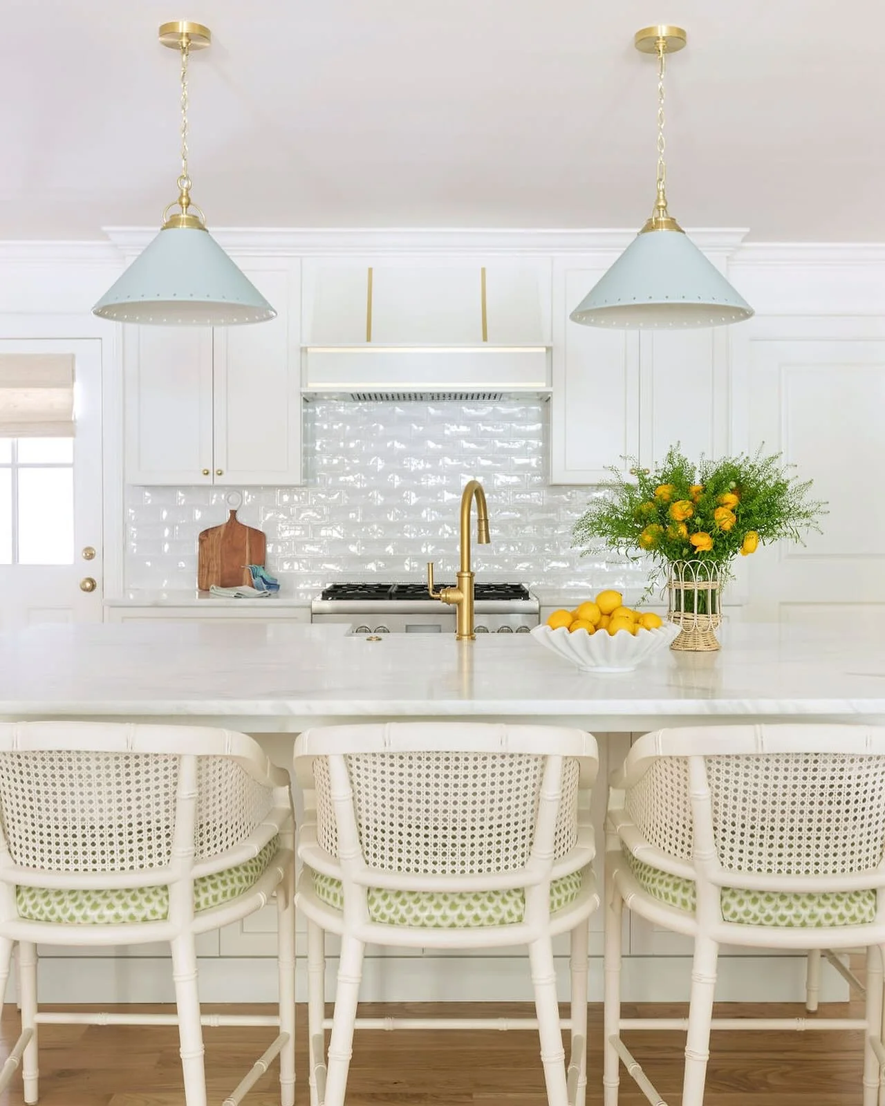 9. Bright Citrus with White Cane Seating (Kitchen Centerpiece Ideas)