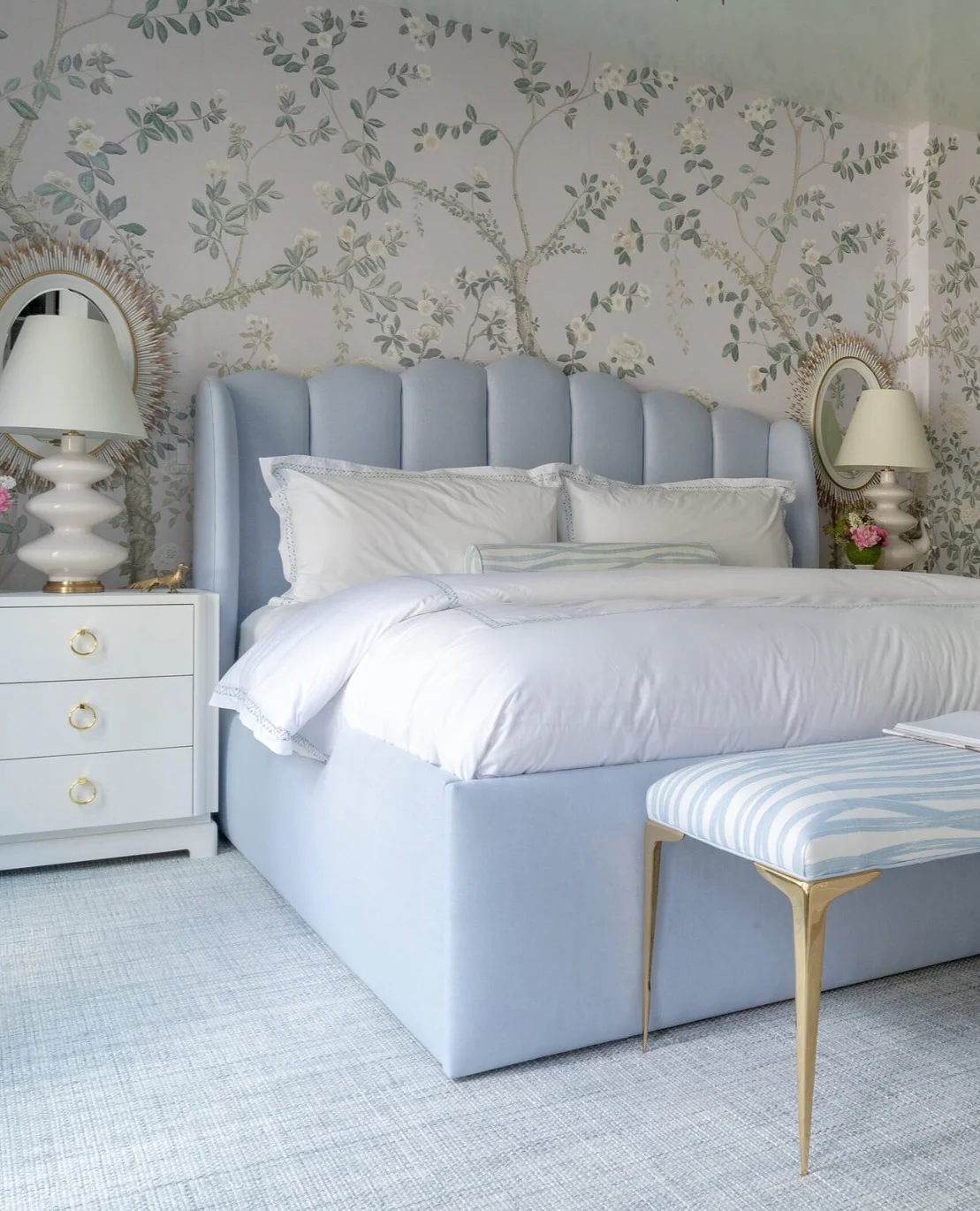 7. Fresh Patterns with Pale Blue Upholstery (Gray and Blue Bedroom Ideas)