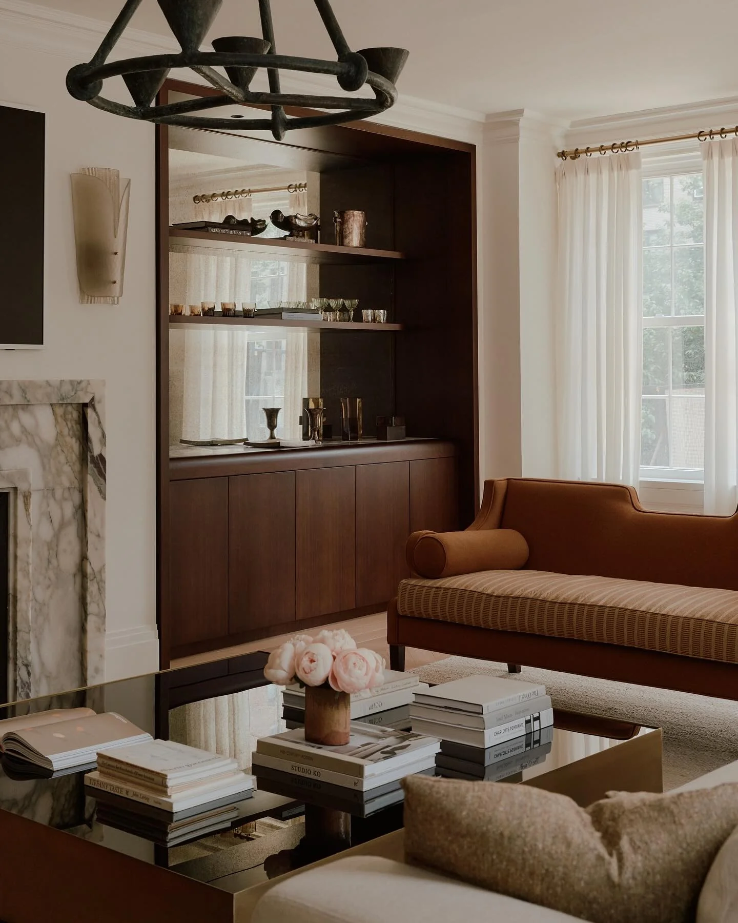 3. Sophisticated Contrast with Rich Accents (Brown and Gold Living Room Ideas)