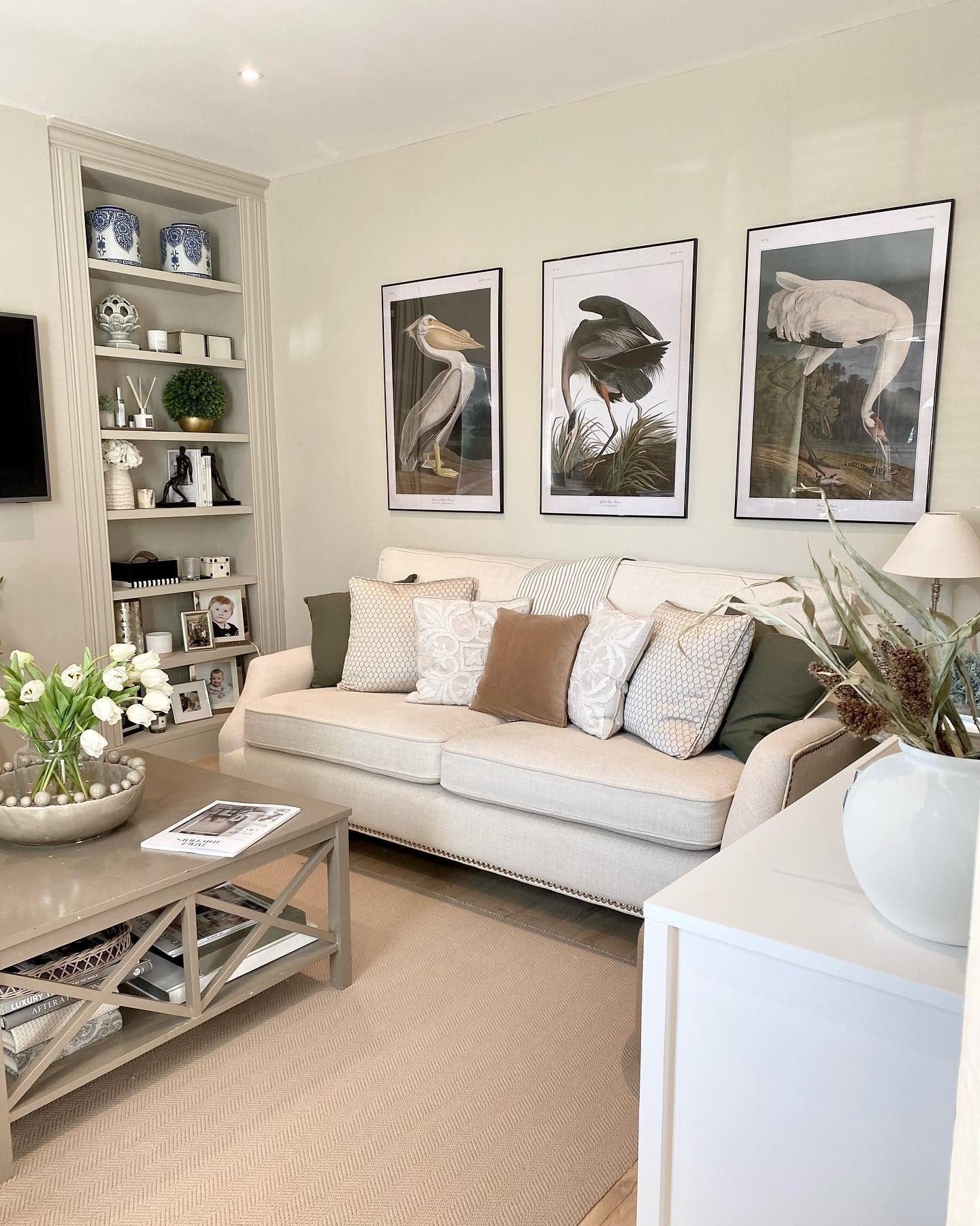 12. Nature-Inspired Elegance with Soft Neutrals (Large Living Room Wall Ideas)