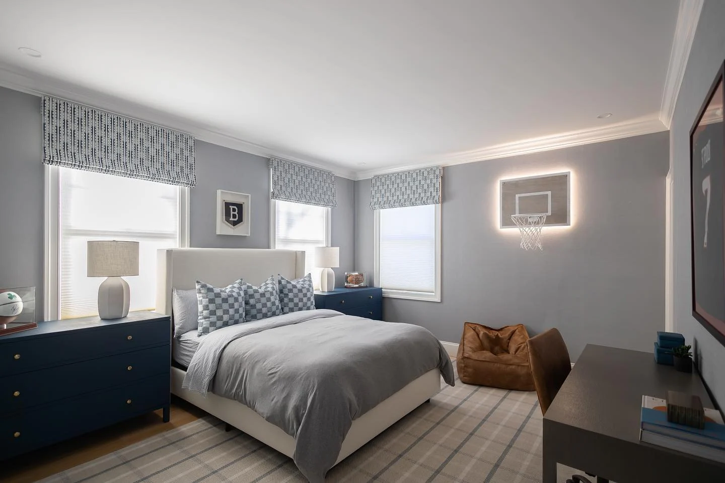 16. Sophisticated Gray Basketball Theme with Modern Details (Basketball Bedroom Ideas)