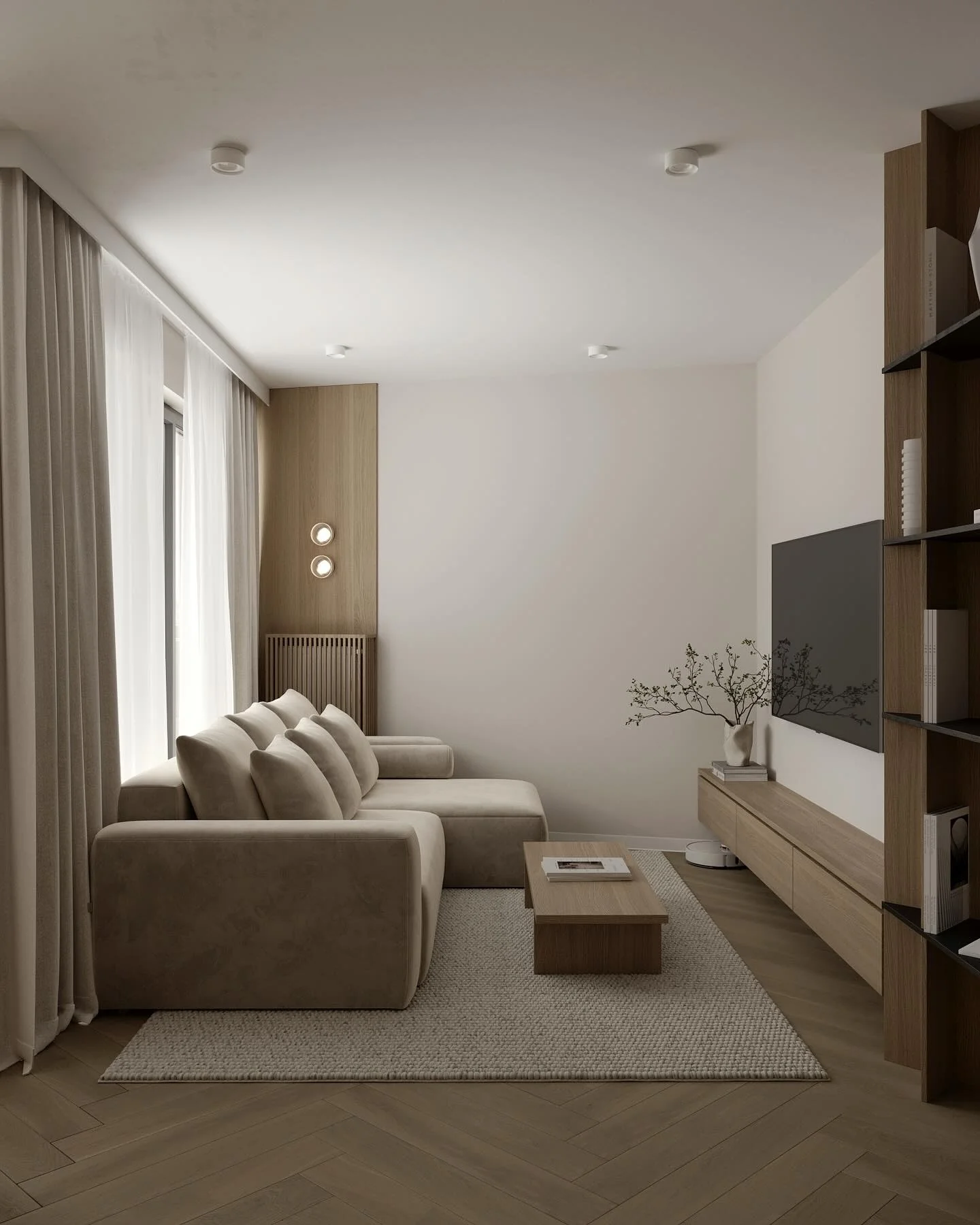 2. Minimalist Comfort in Warm Tones (Condo Living Room Ideas)
