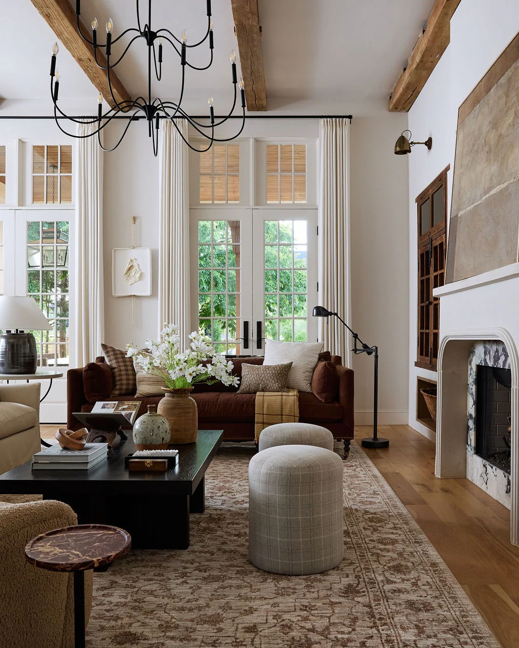 12. Classic Elegance with Rich Tones (Open Concept Living Room Ideas)