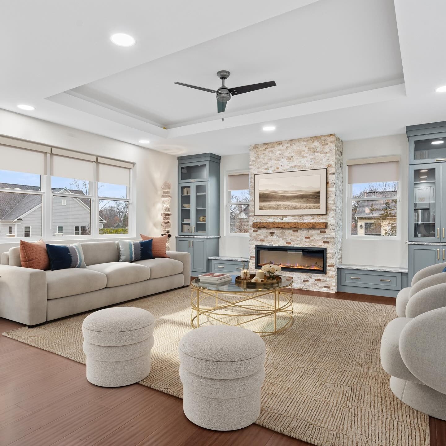 4. Transitional Fireplace with Built-In Elegance (Fireplace Living Room Ideas)