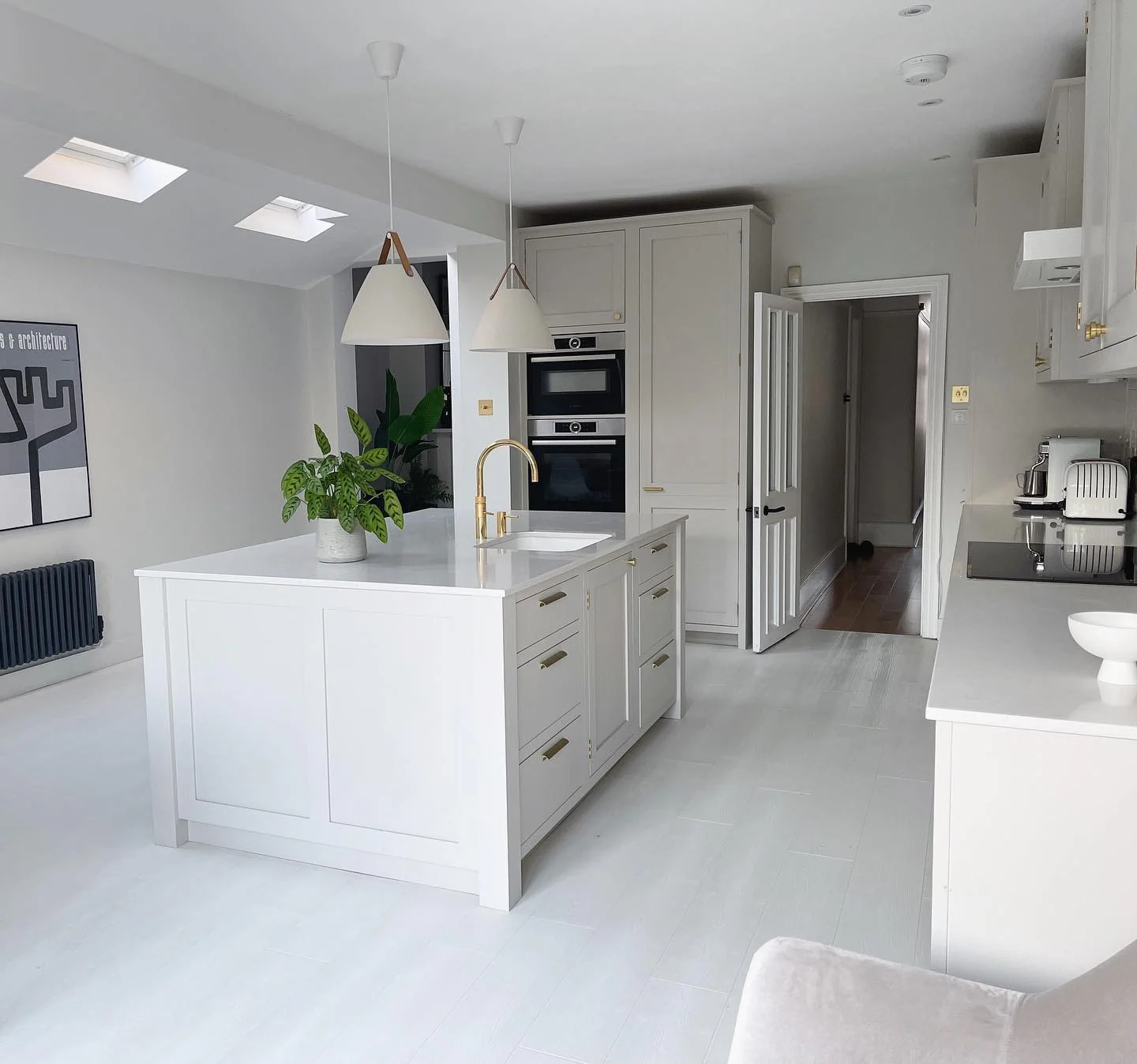 3. Classic White with Subtle Grey Undertones (White Kitchen Floor Ideas)