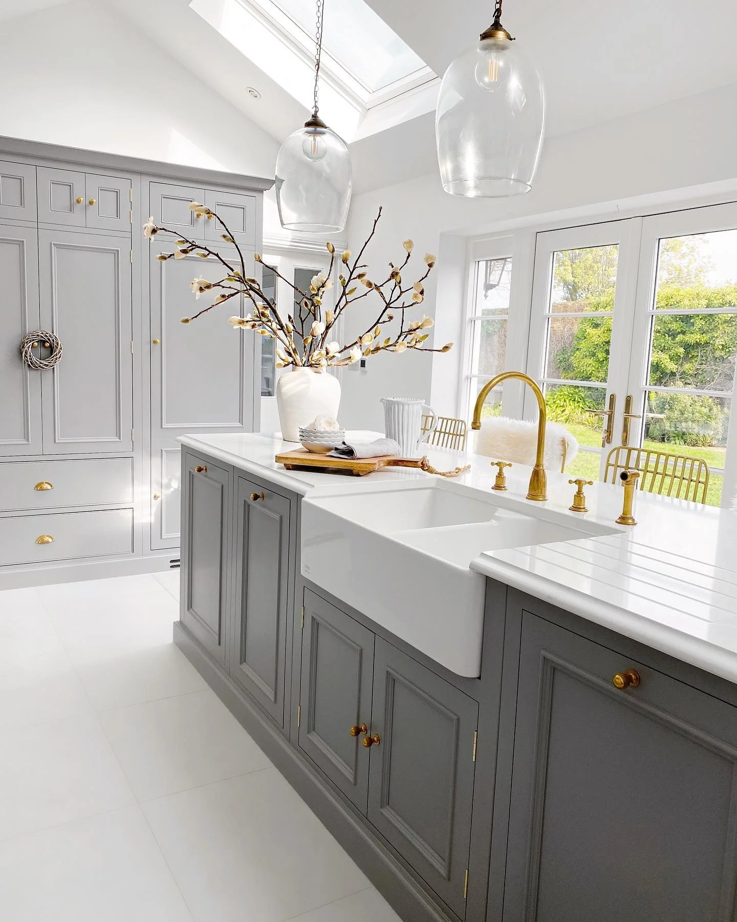 5. Timeless Grey with a Statement Sink (White Kitchen Floor Ideas)