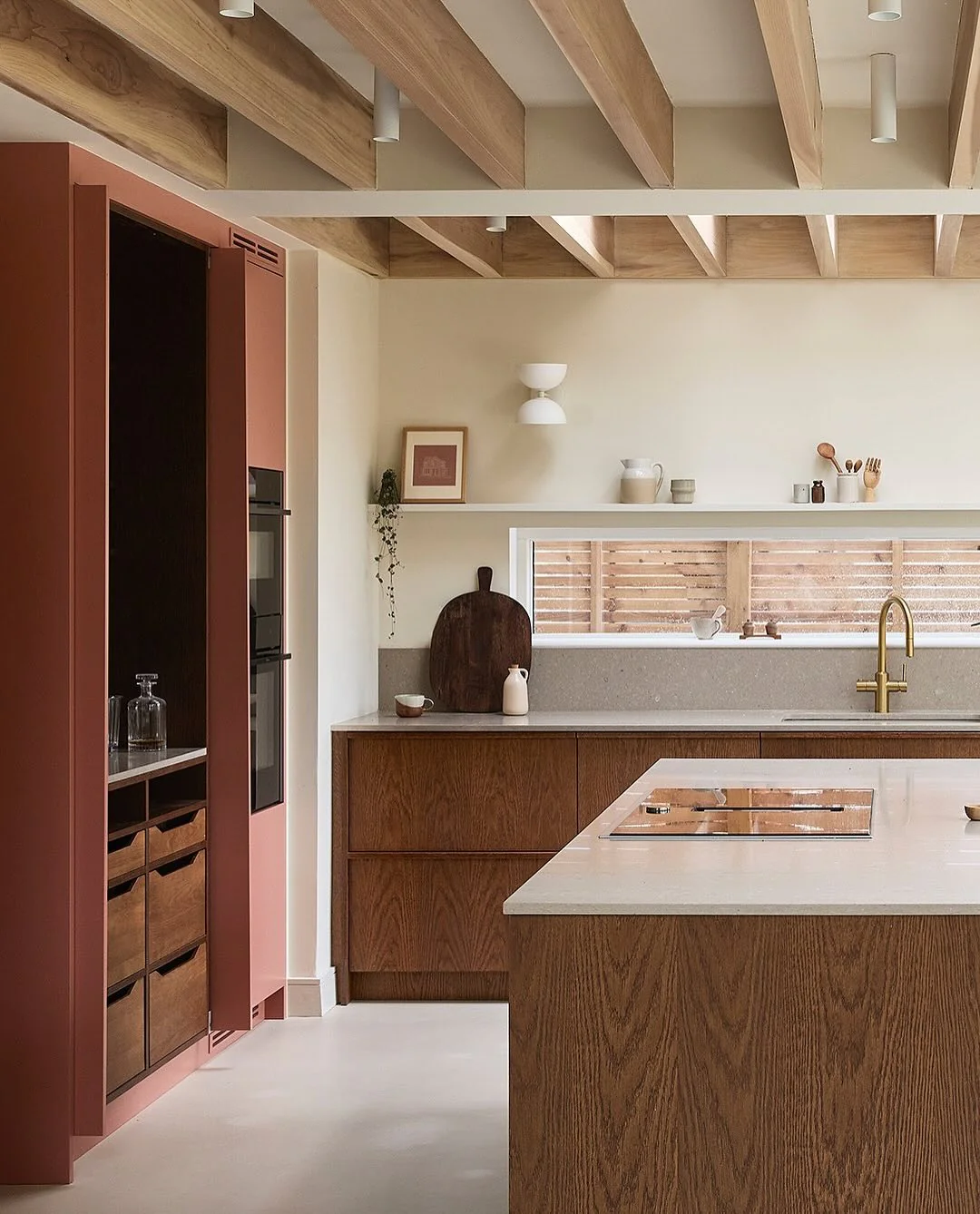 10. Warm Contemporary with Earthy Tones (White Kitchen Floor Ideas)