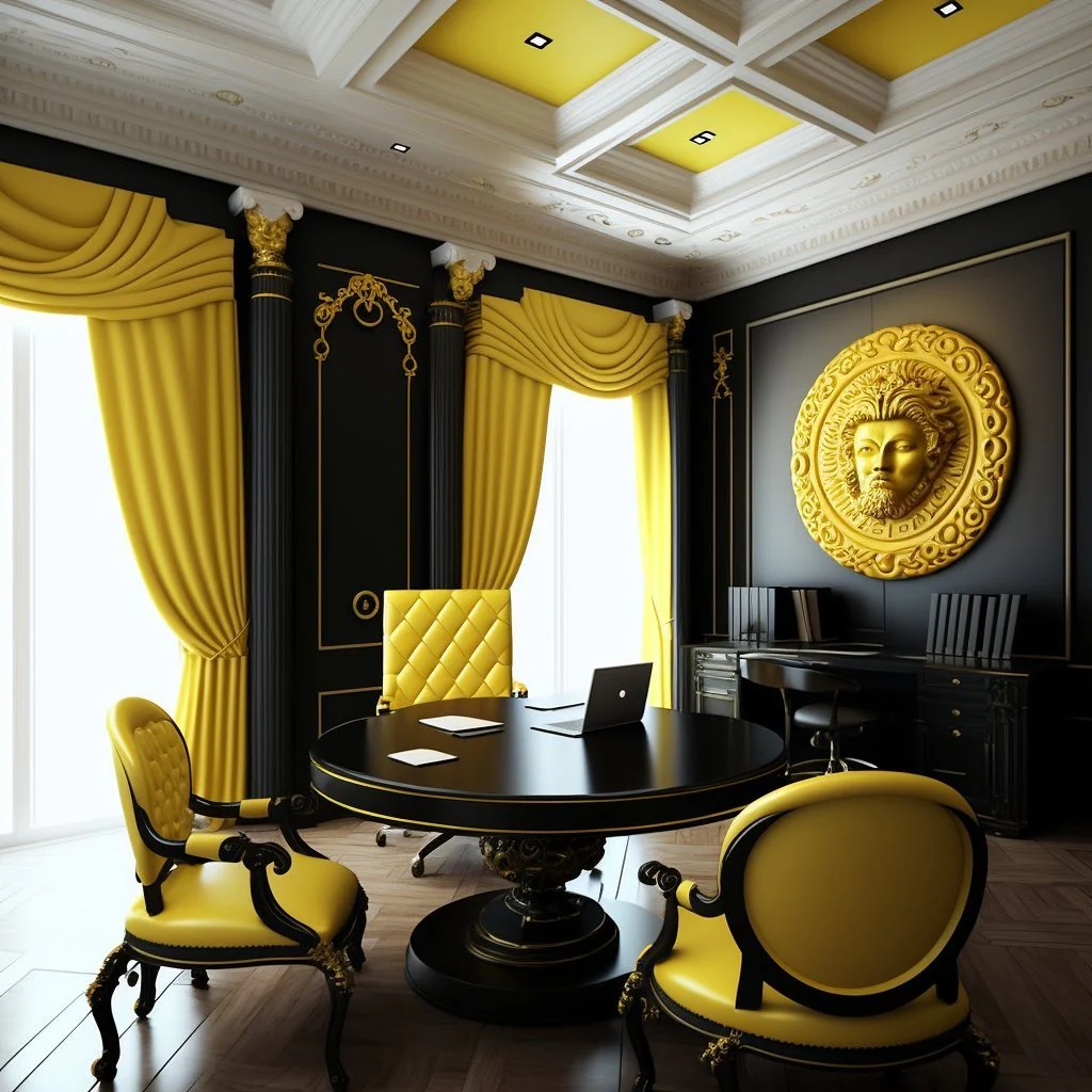 2. Regal Black and Yellow Statement Office (Yellow Office Ideas)