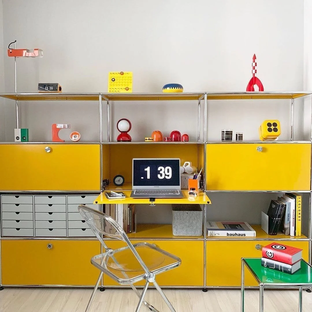 6. Retro-Inspired Office with Yellow Storage (Yellow Office Ideas)