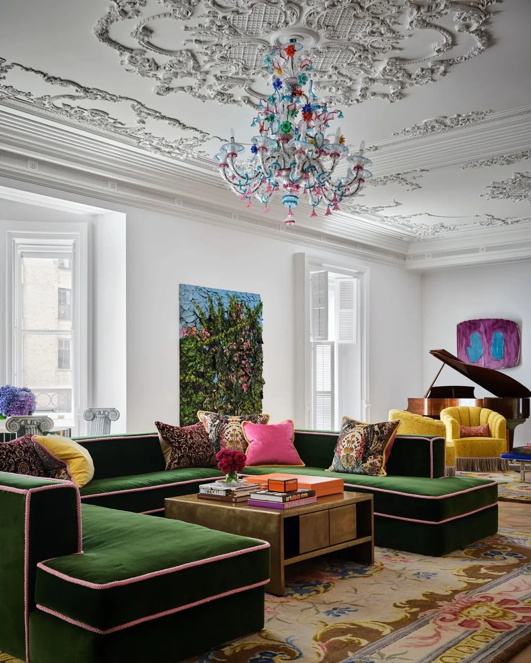 3. Eclectic Grandeur with Artistic Flair (Living Room Chandelier Ideas)