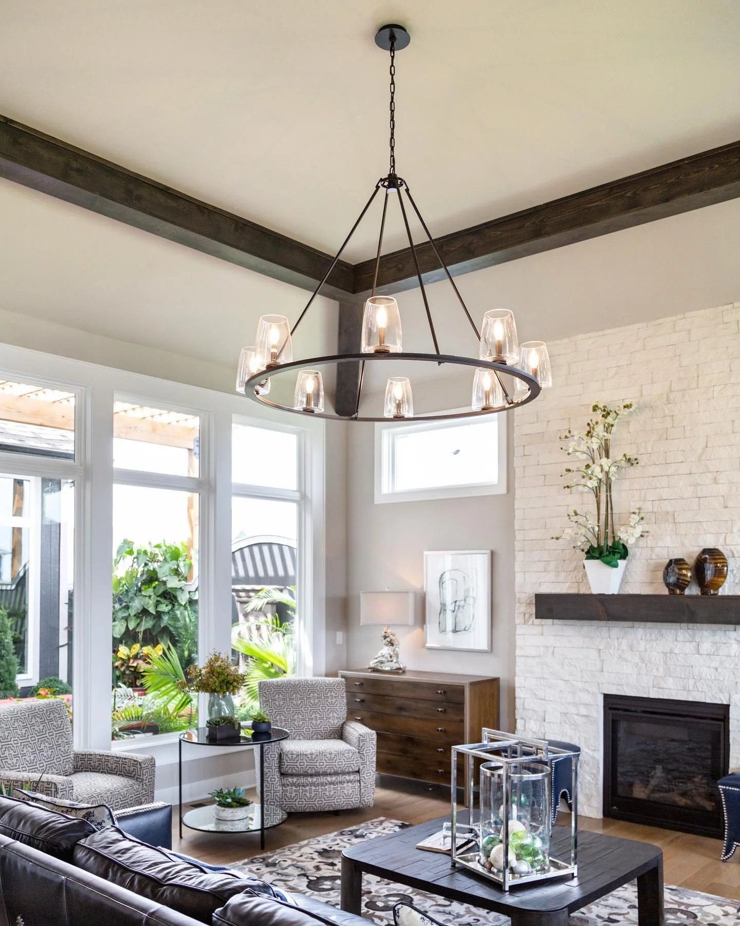 12. Industrial Simplicity with Black Accents (Living Room Chandelier Ideas)