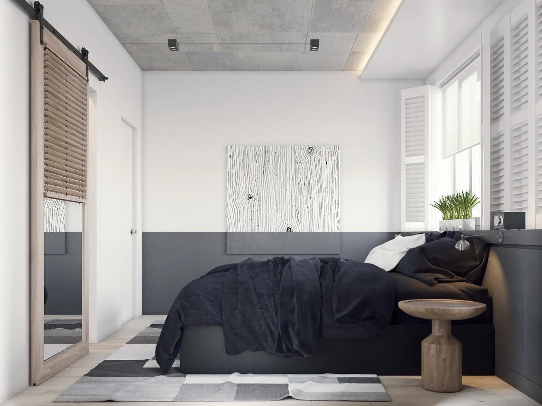 3. Minimalist Urban Retreat (Grayscale Bedroom Ideas)