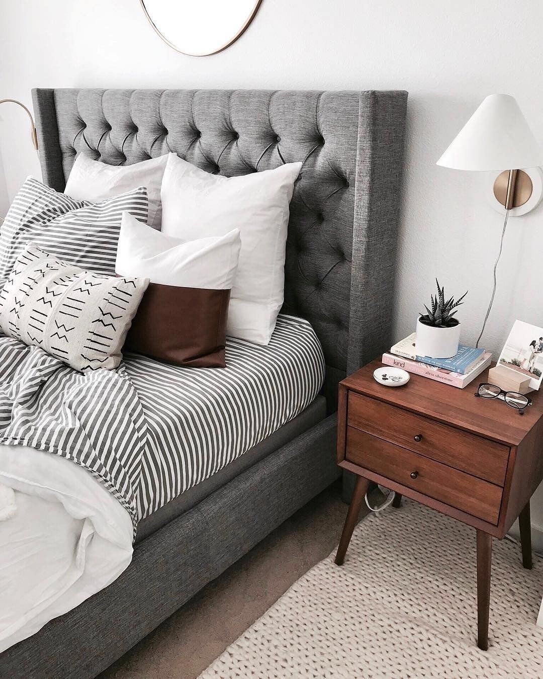 4. Subtle Mid-Century Charm (Grayscale Bedroom Ideas)