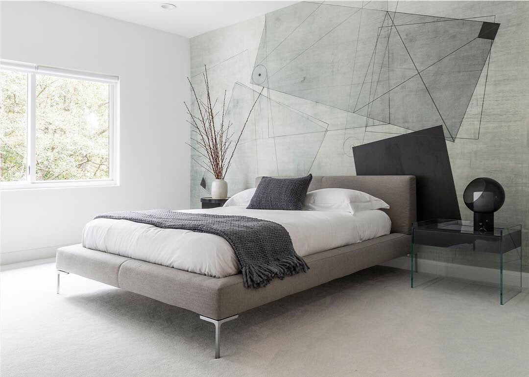 9. Abstract Minimalist Geometry (Grayscale Bedroom Ideas)