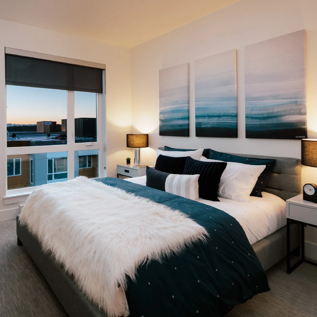 4. Neutral Layers with Charcoal Accents (Apartment Bedroom Ideas)