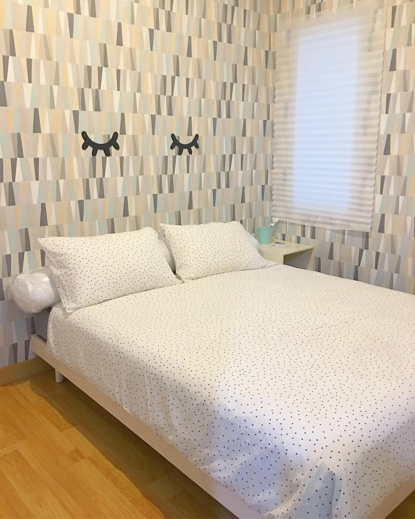 12. Playful Geometric with Pastel Touches (Apartment Bedroom Ideas)