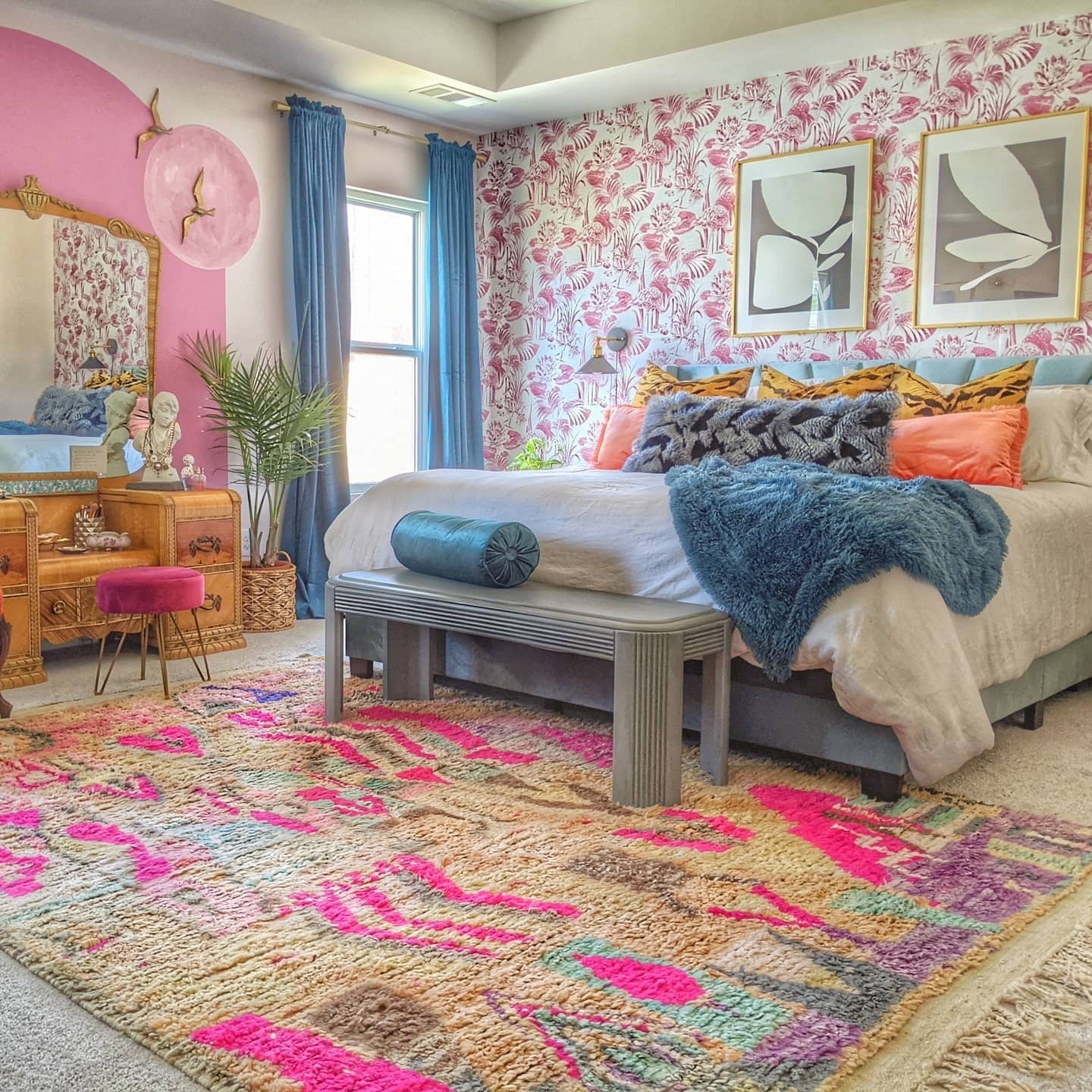 3. Eclectic Palm Paradise Bedroom (Colorful Bedroom Ideas)