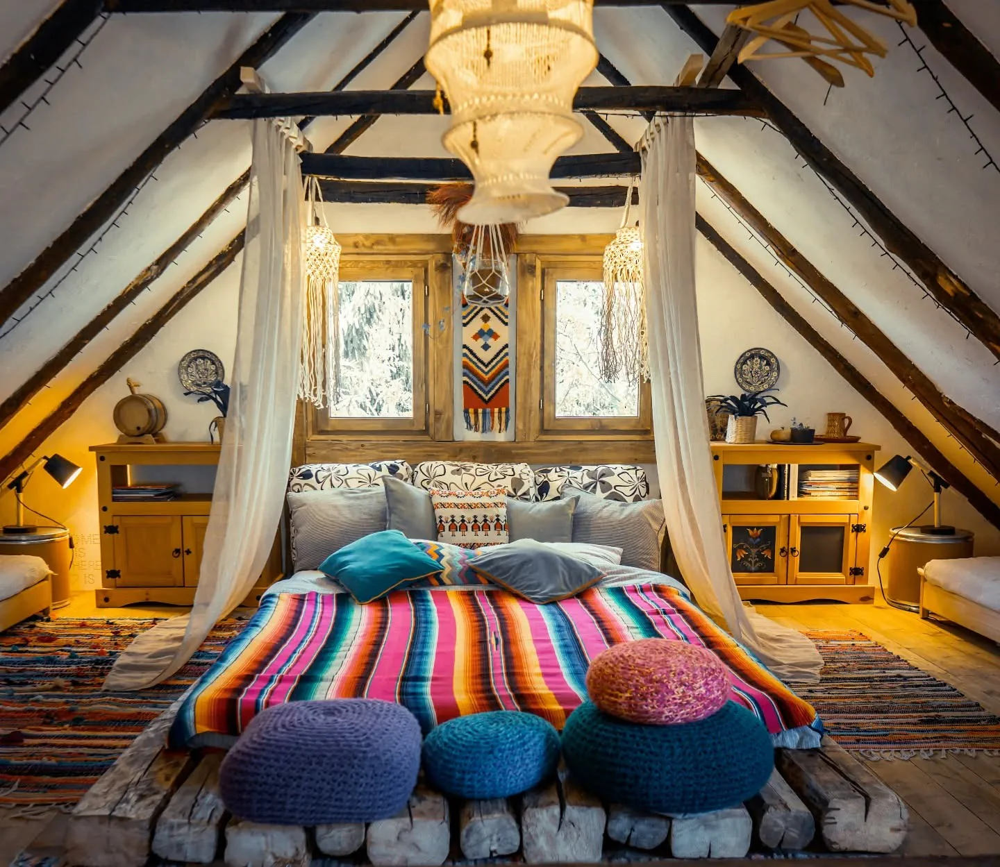 6. Rustic Boho Loft Bedroom (Colorful Bedroom Ideas)