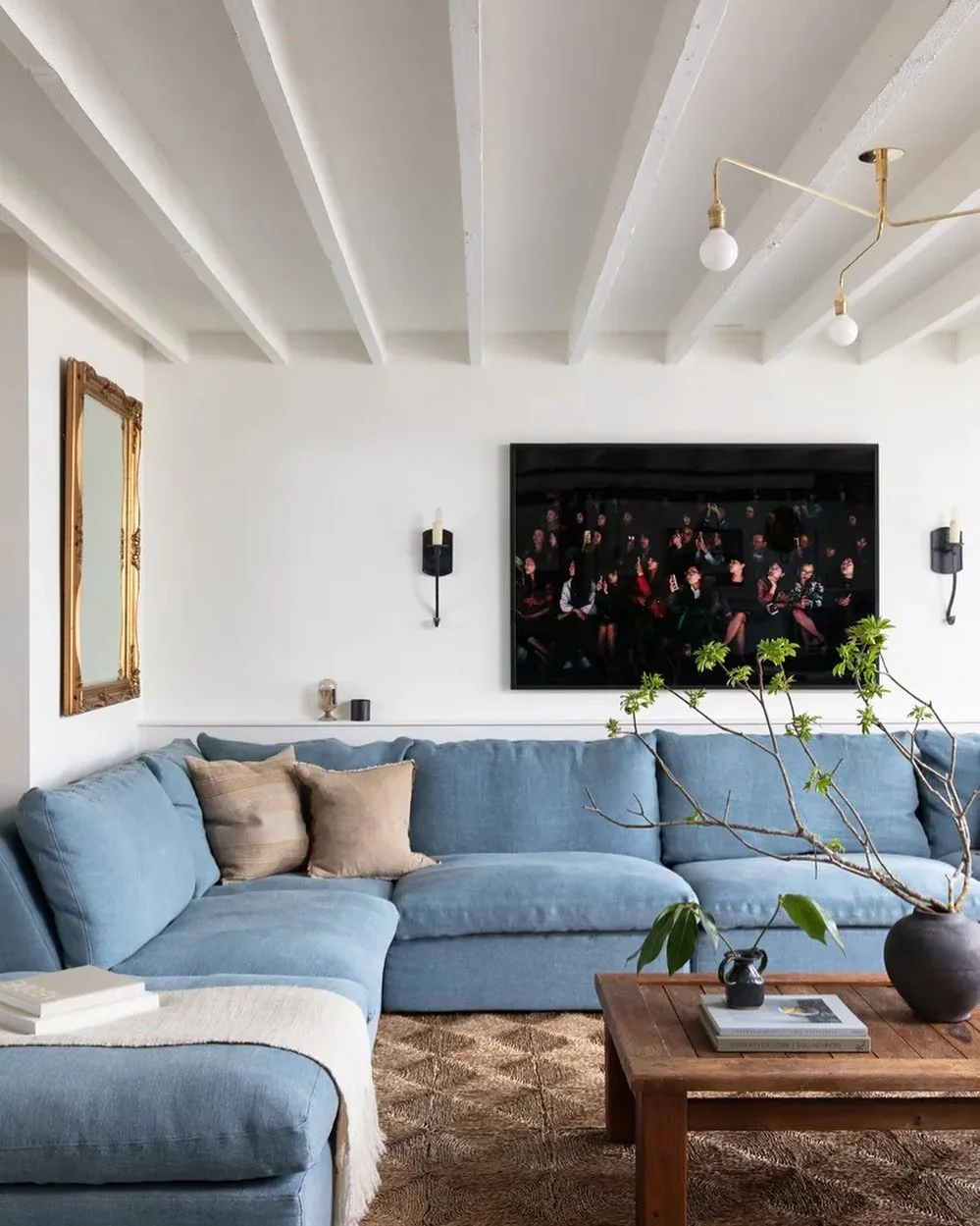 15. Casual Sophistication in Blue and Neutrals (Basement Living Room Ideas)