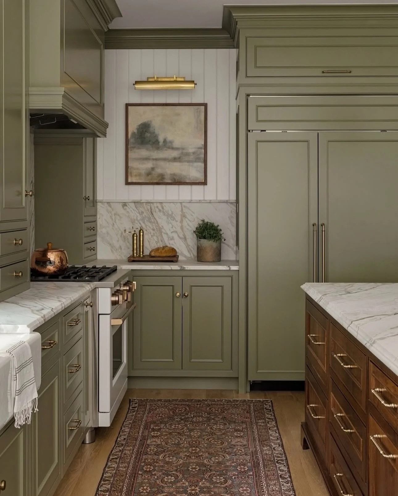14. Olive Green with Classic Elegance (Kitchen Cabinet Paint Ideas)
