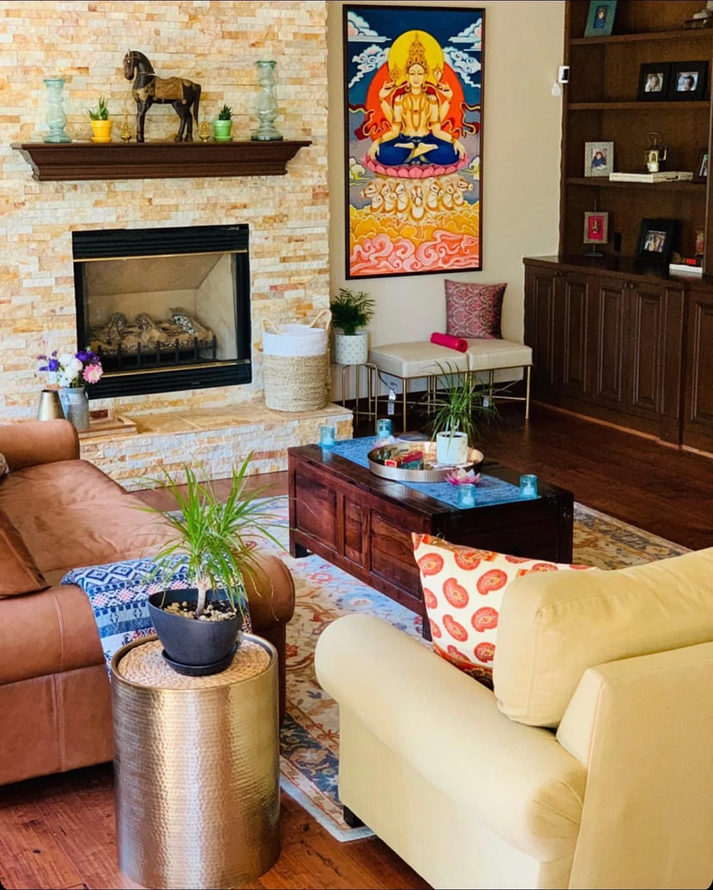 8. Indian Living with Spiritual Influence (Indian Style Living Room Ideas)