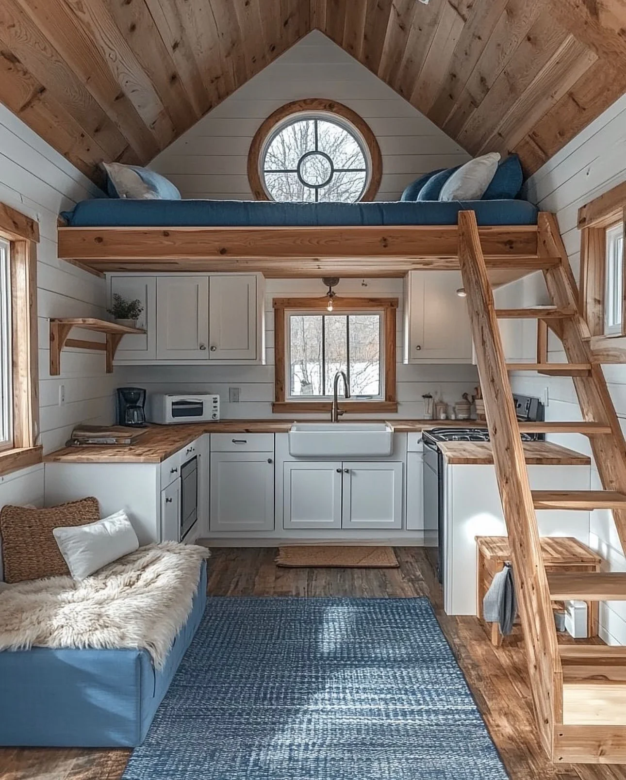10. Cozy Loft Kitchen with White and Natural Wood (Tiny House Kitchen Ideas)