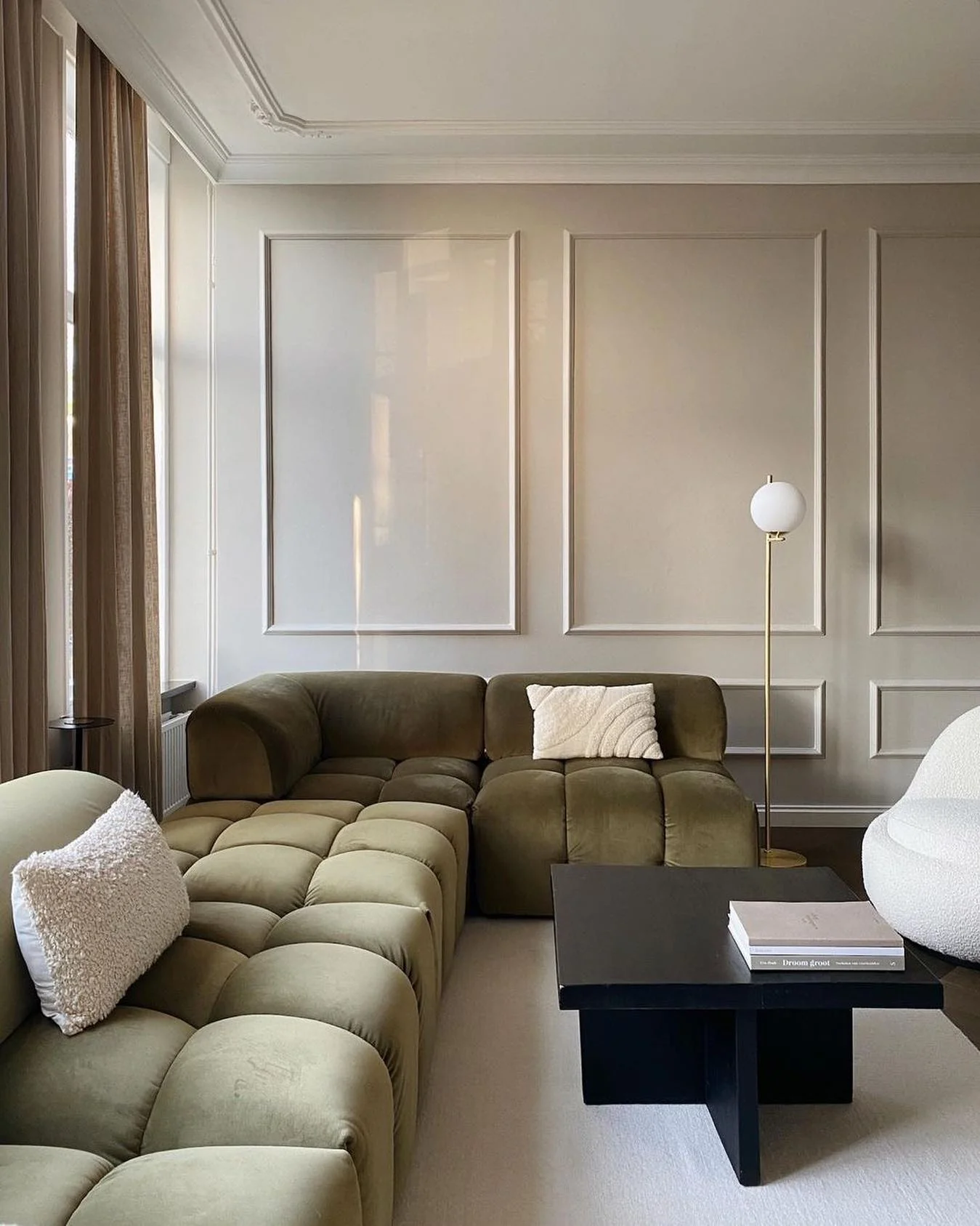 14. Structured Comfort in Olive Green (Living Room Sofa Ideas)