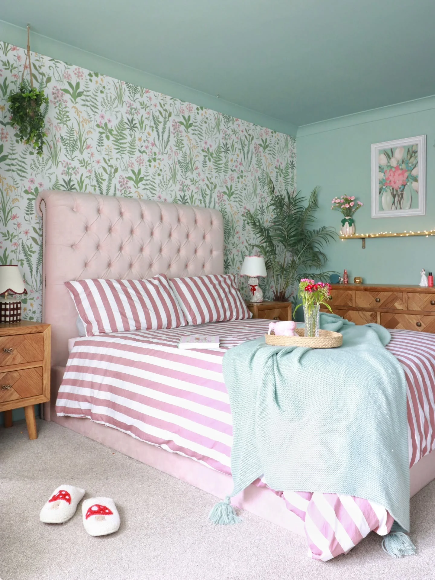 8. Fresh Florals with Soft Pastels (Greenery Bedroom Ideas)
