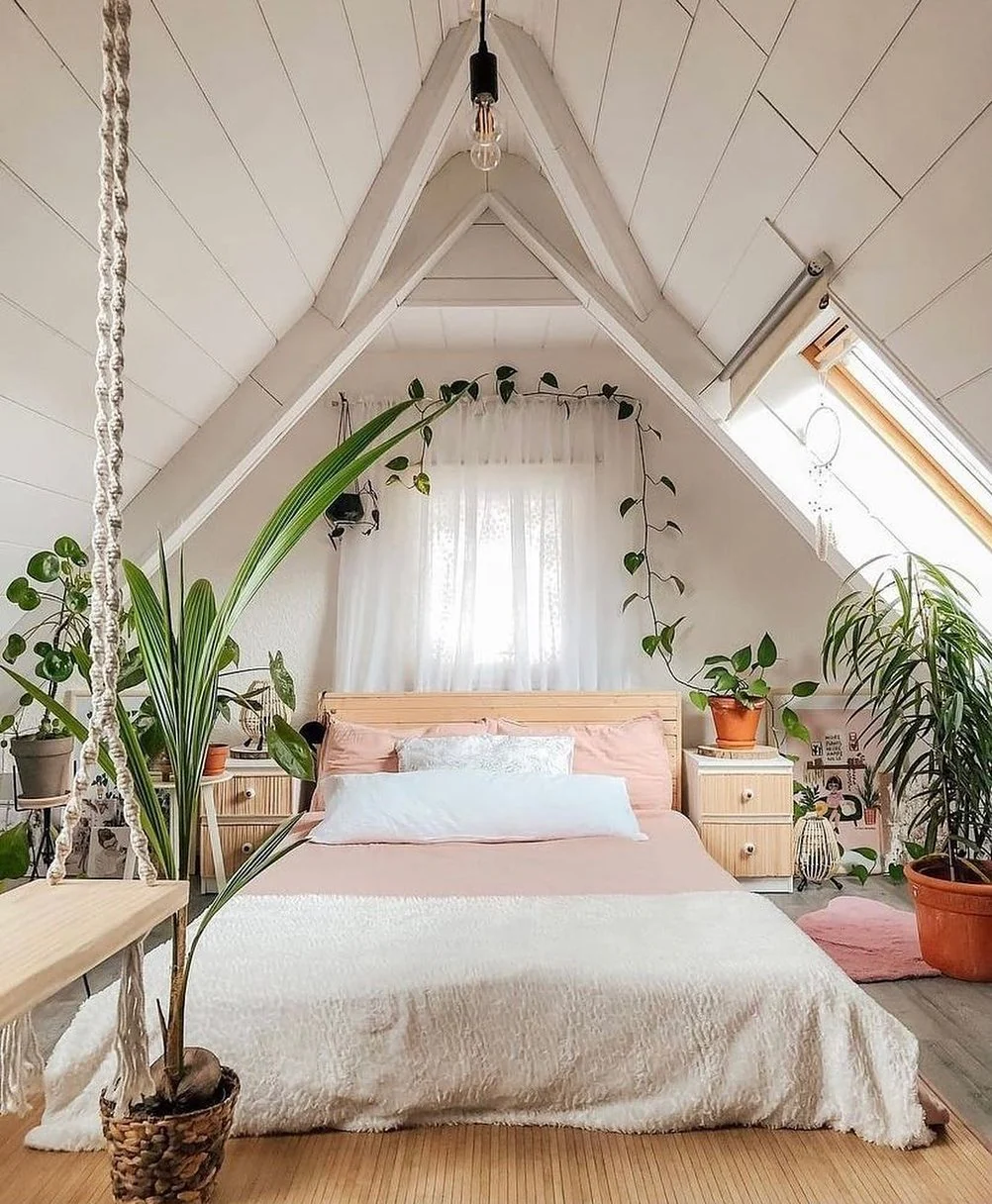 11. Cozy Attic Retreat with Soft Greens (Greenery Bedroom Ideas)
