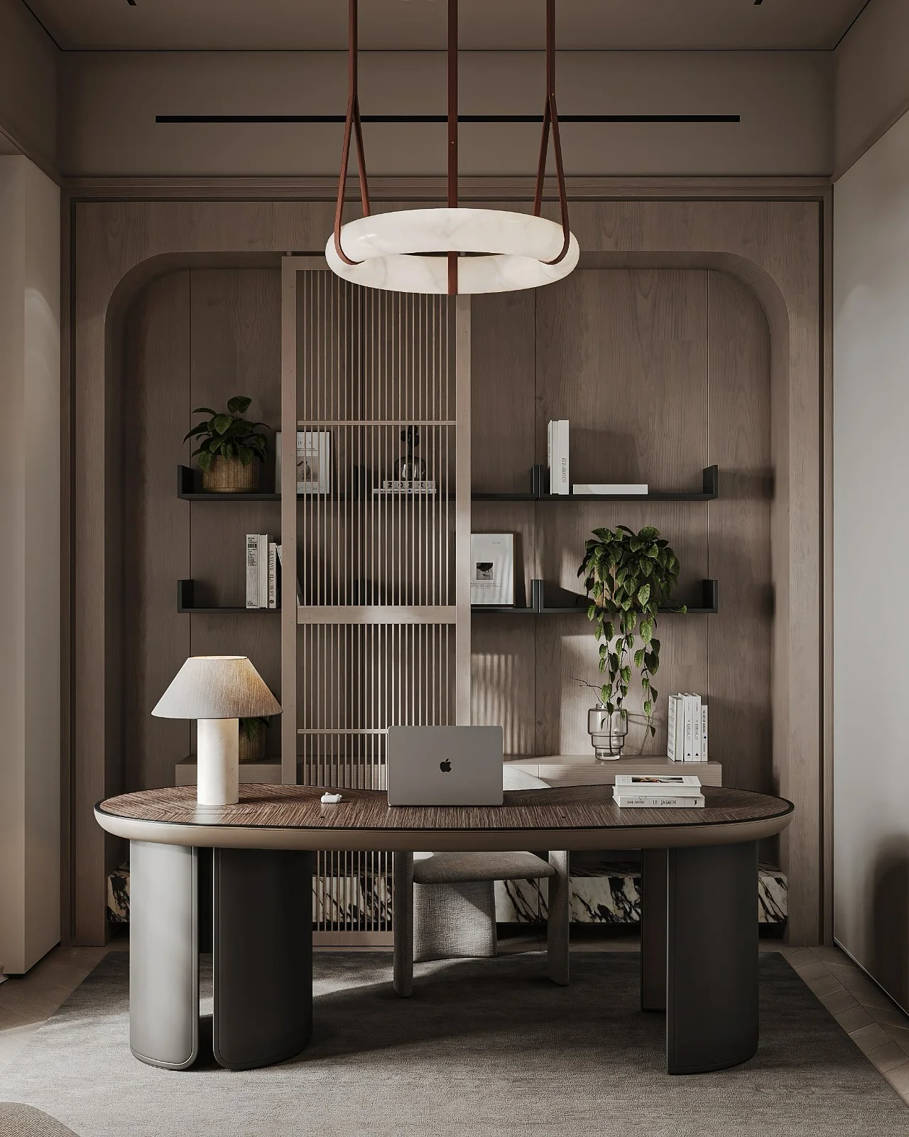 15. Contemporary Office with Curved Accents (Home Office Ideas for Women)