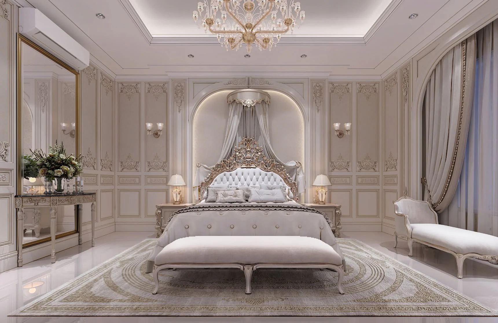 4. Ivory Palace Retreat (Royal Bedroom Ideas)
