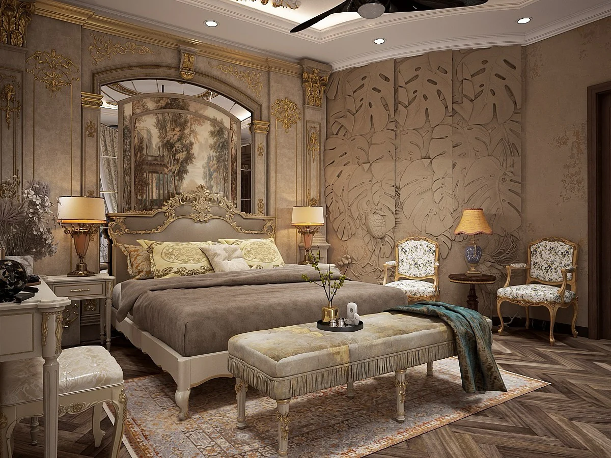 12. Golden Tapestry Elegance (Royal Bedroom Ideas)