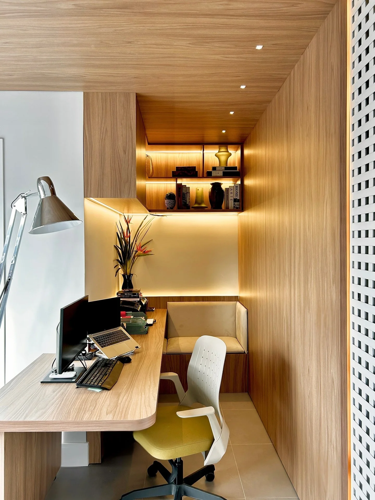 9. Warm-Tone Modern Workstation (Minimal Office Ideas)