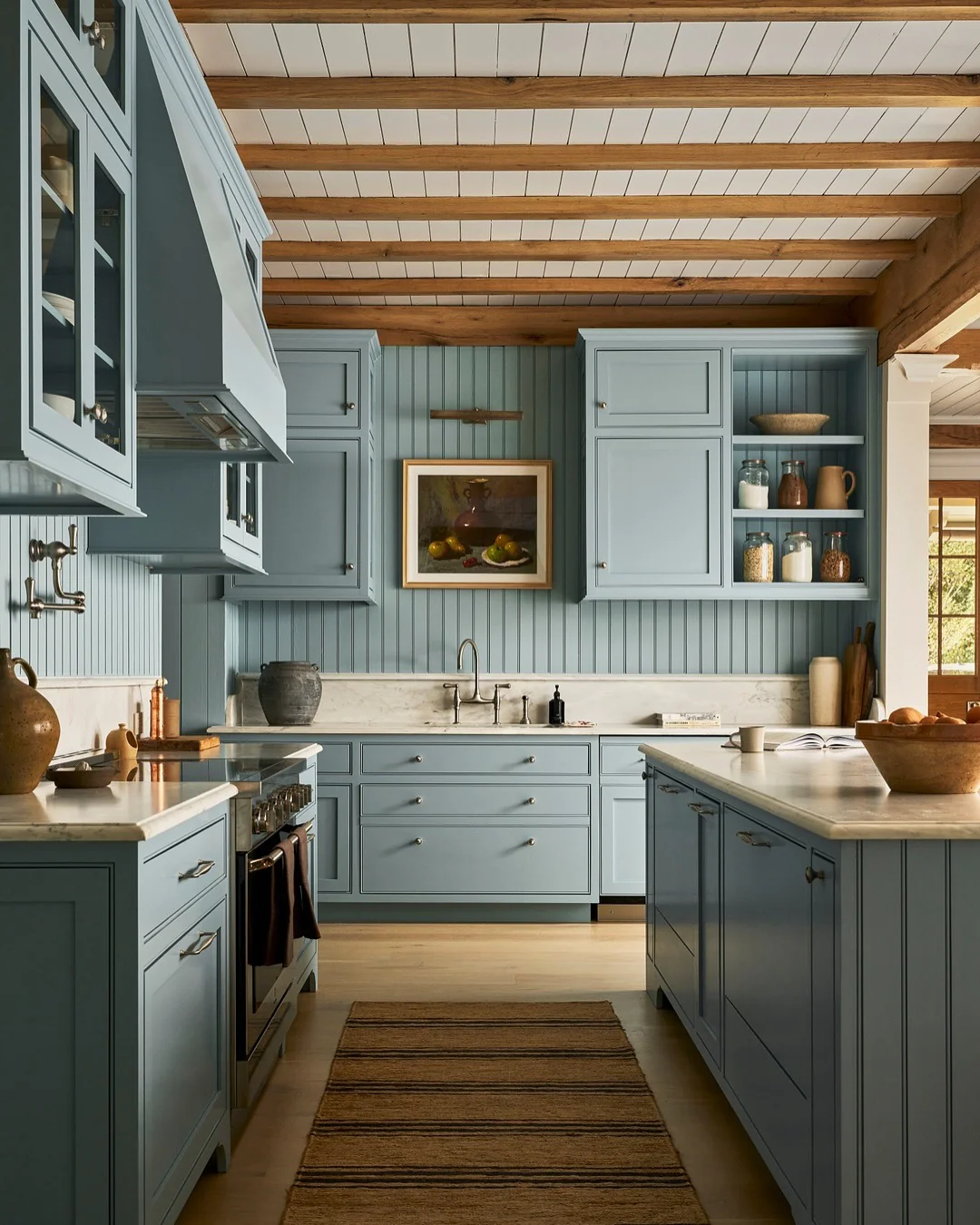 3. Soft Blue Country Style with Beadboard Walls (Barndo Kitchen Ideas)
